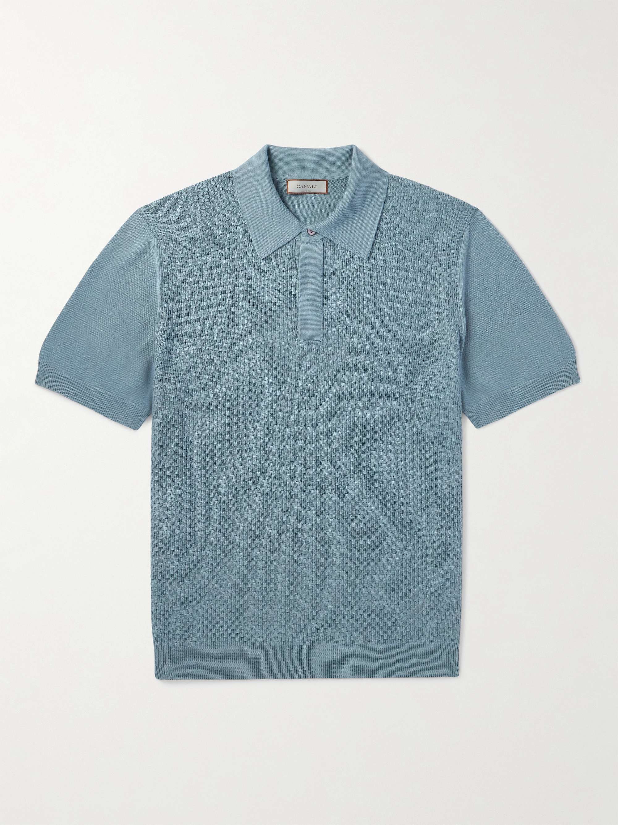 Textured-Knit Cotton and Modal-Blend Polo Shirt view