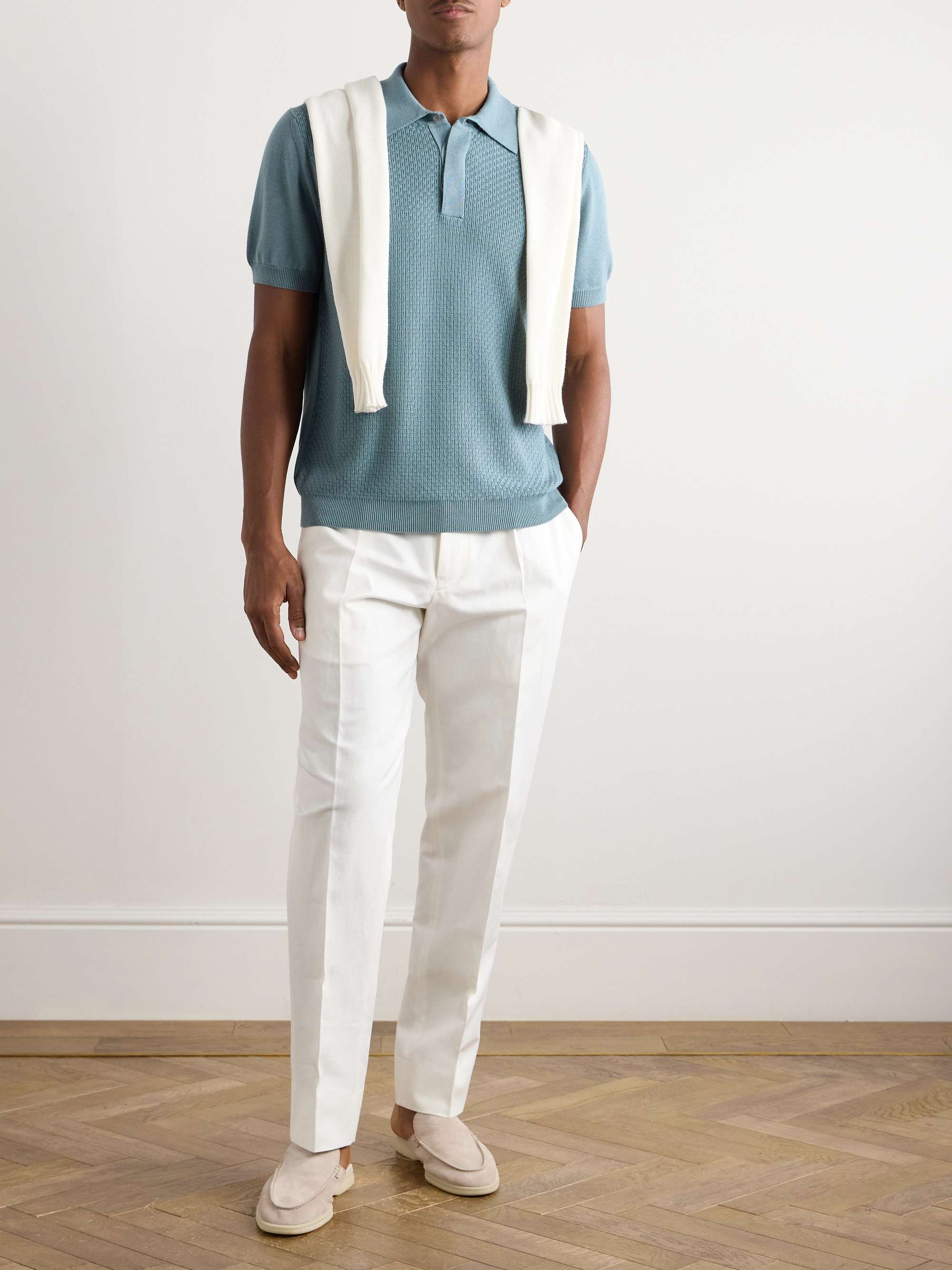 Textured-Knit Cotton and Modal-Blend Polo Shirt view