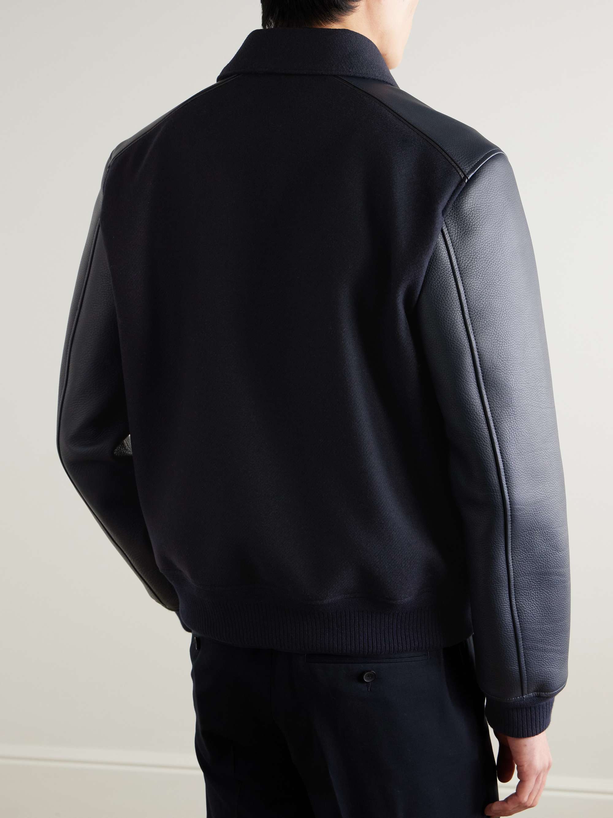 Panelled Ribbed Wool and Textured-Leather Varsity Jacket view