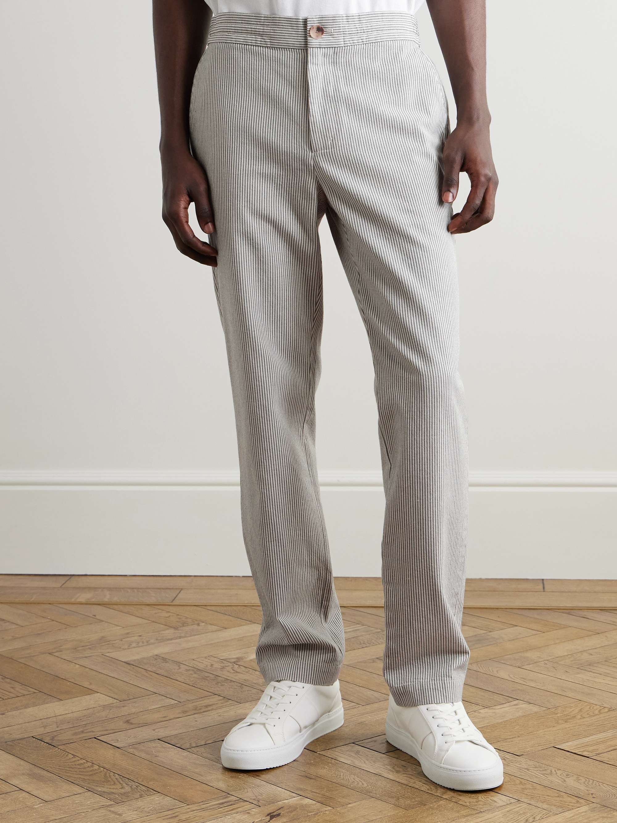 Edwin Straight-Leg Pinstriped Organic Cotton Trousers view