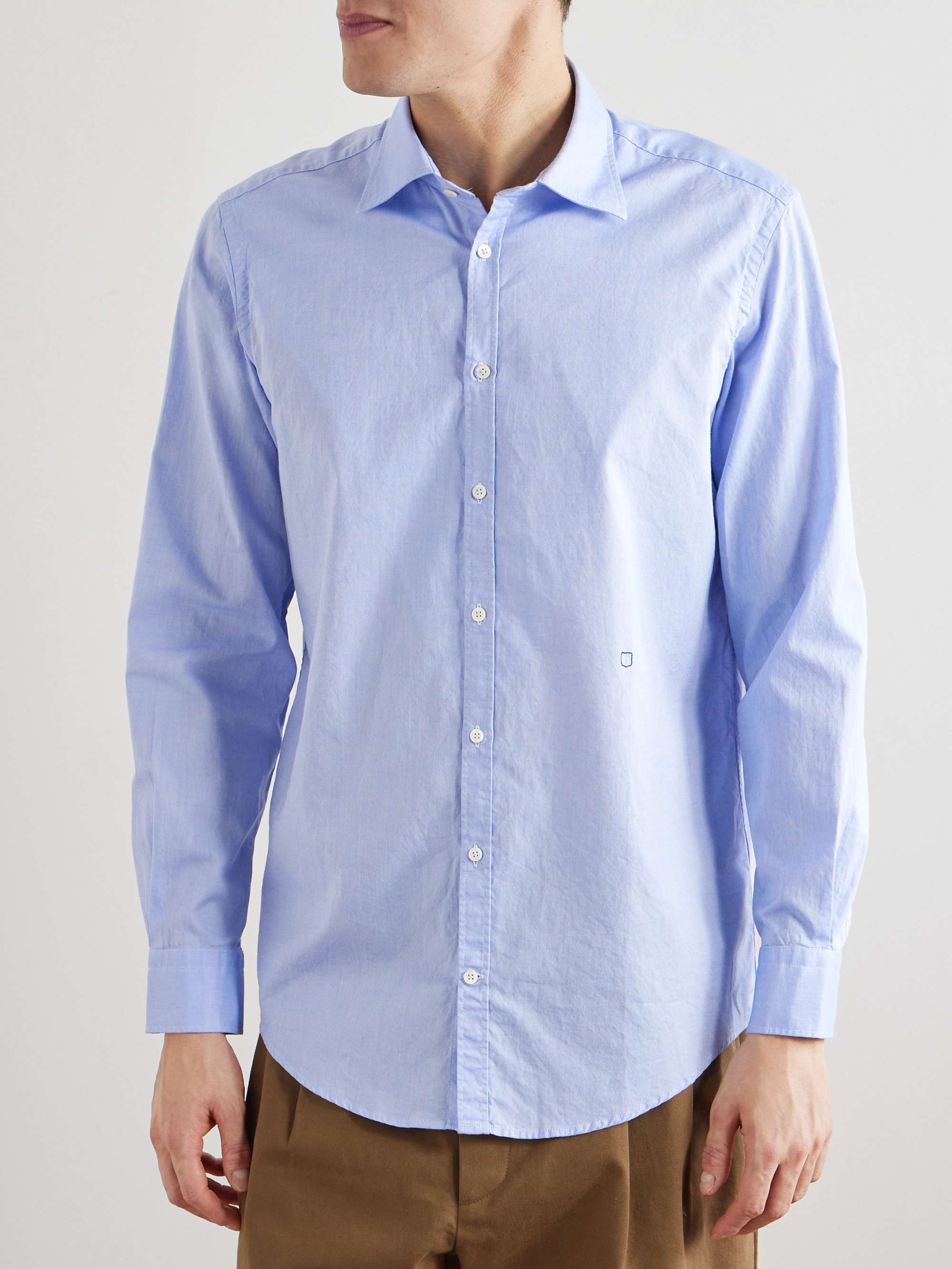 Genova Cutaway-Collar Logo-Embroidered Cotton Shirt view