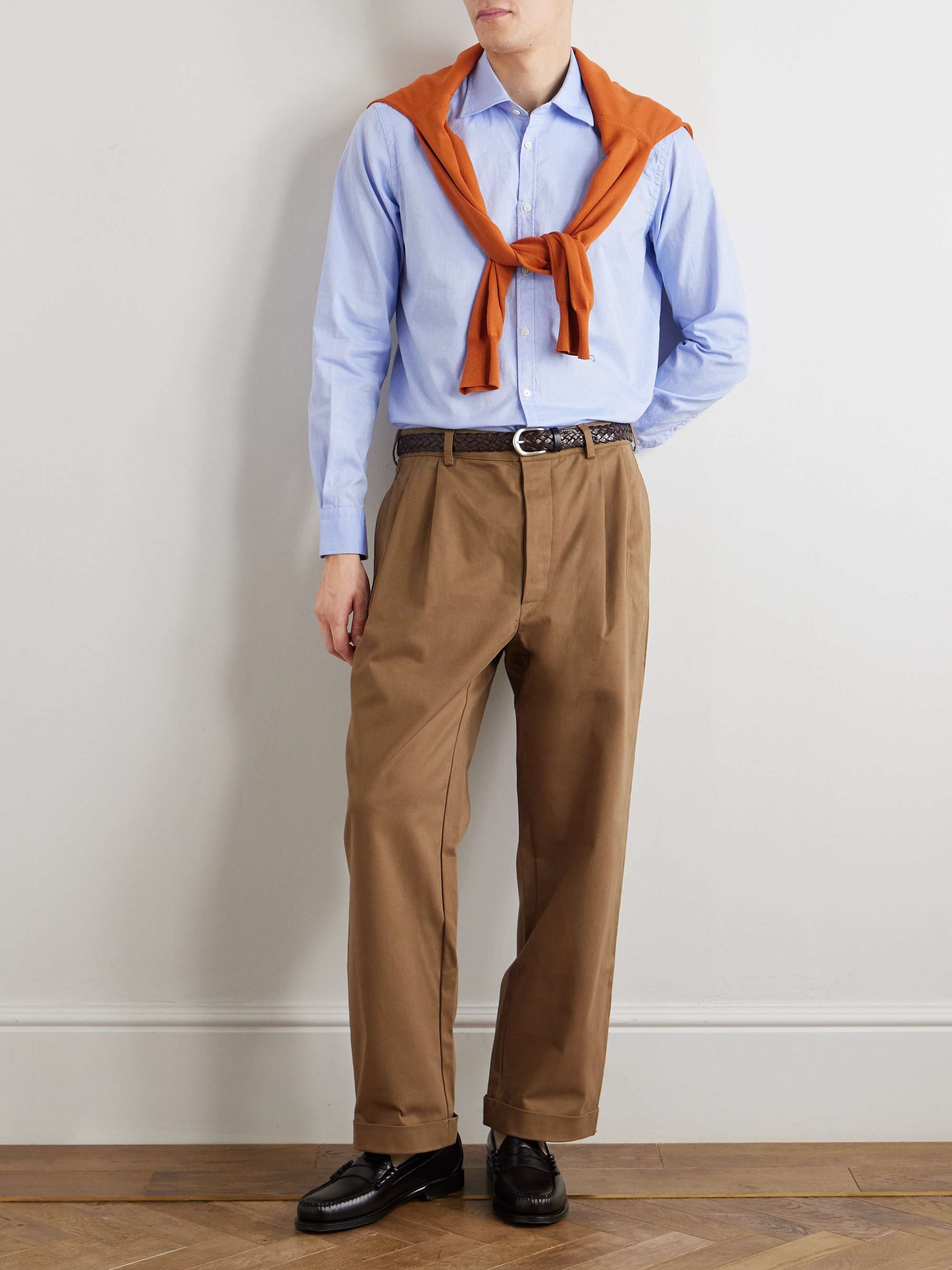 Genova Cutaway-Collar Logo-Embroidered Cotton Shirt view