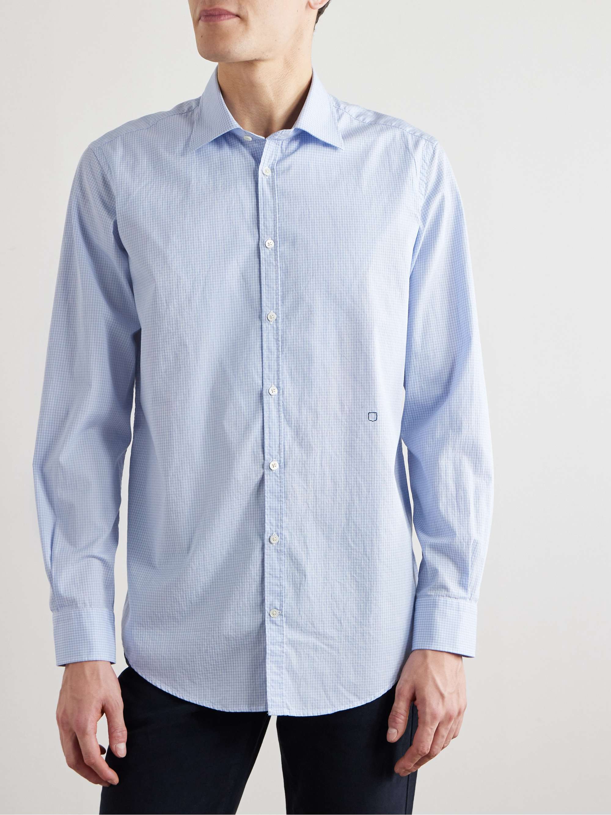 Genova Cutaway-Collar Checked Cotton-Poplin Shirt view