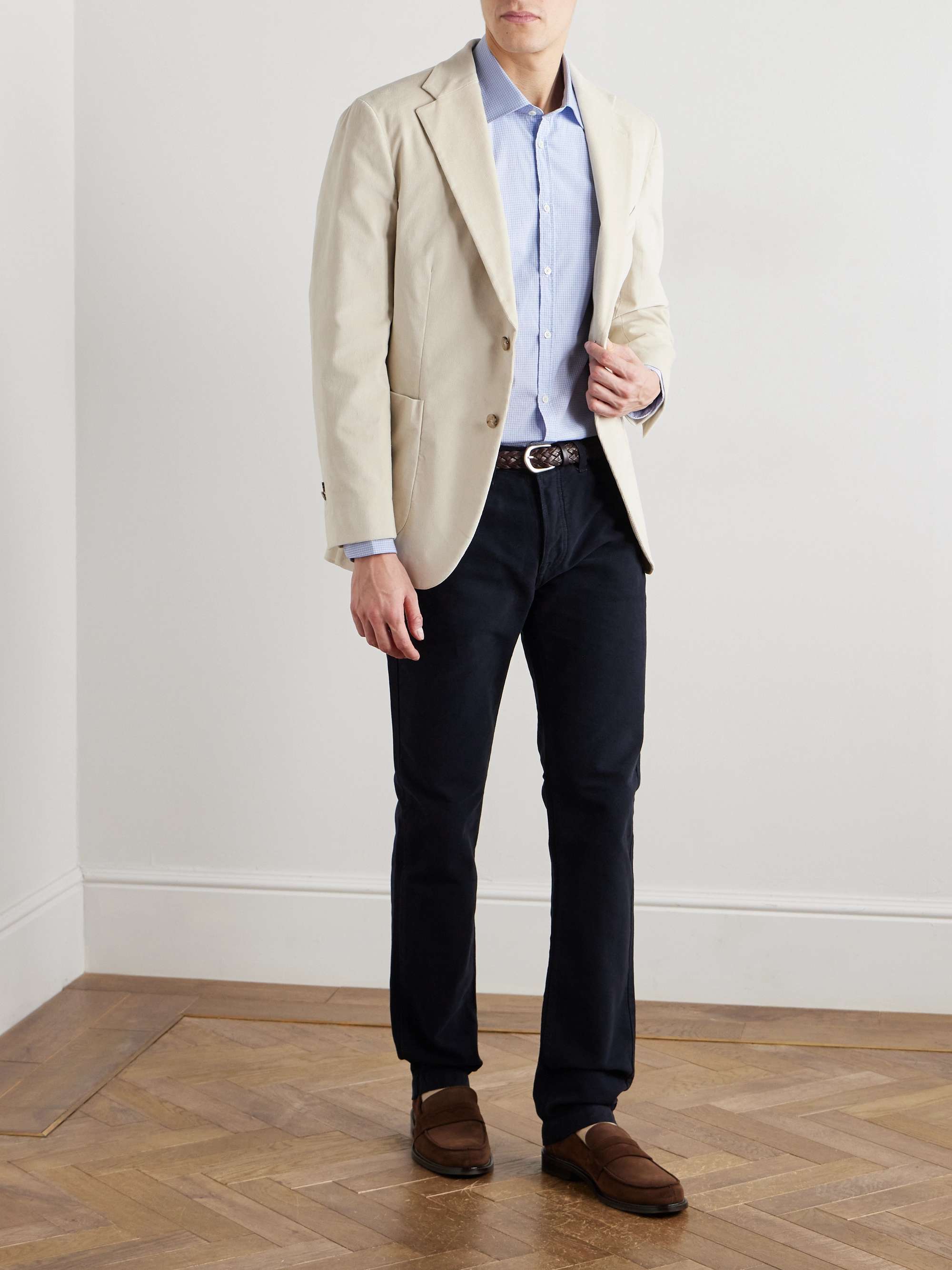 Genova Cutaway-Collar Checked Cotton-Poplin Shirt view