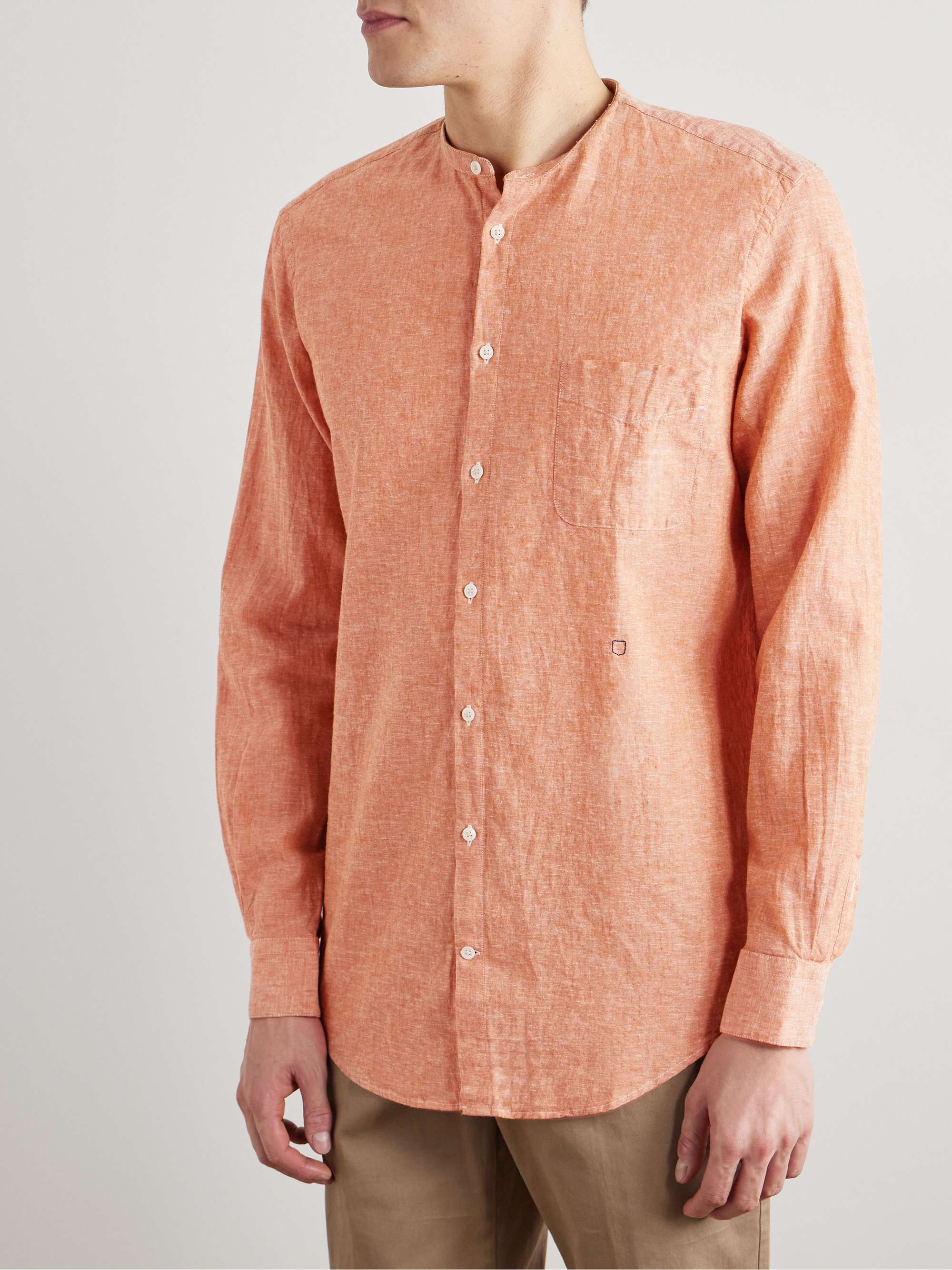 Noto2 Grandad-Collar Linen and Cotton-Blend Shirt view