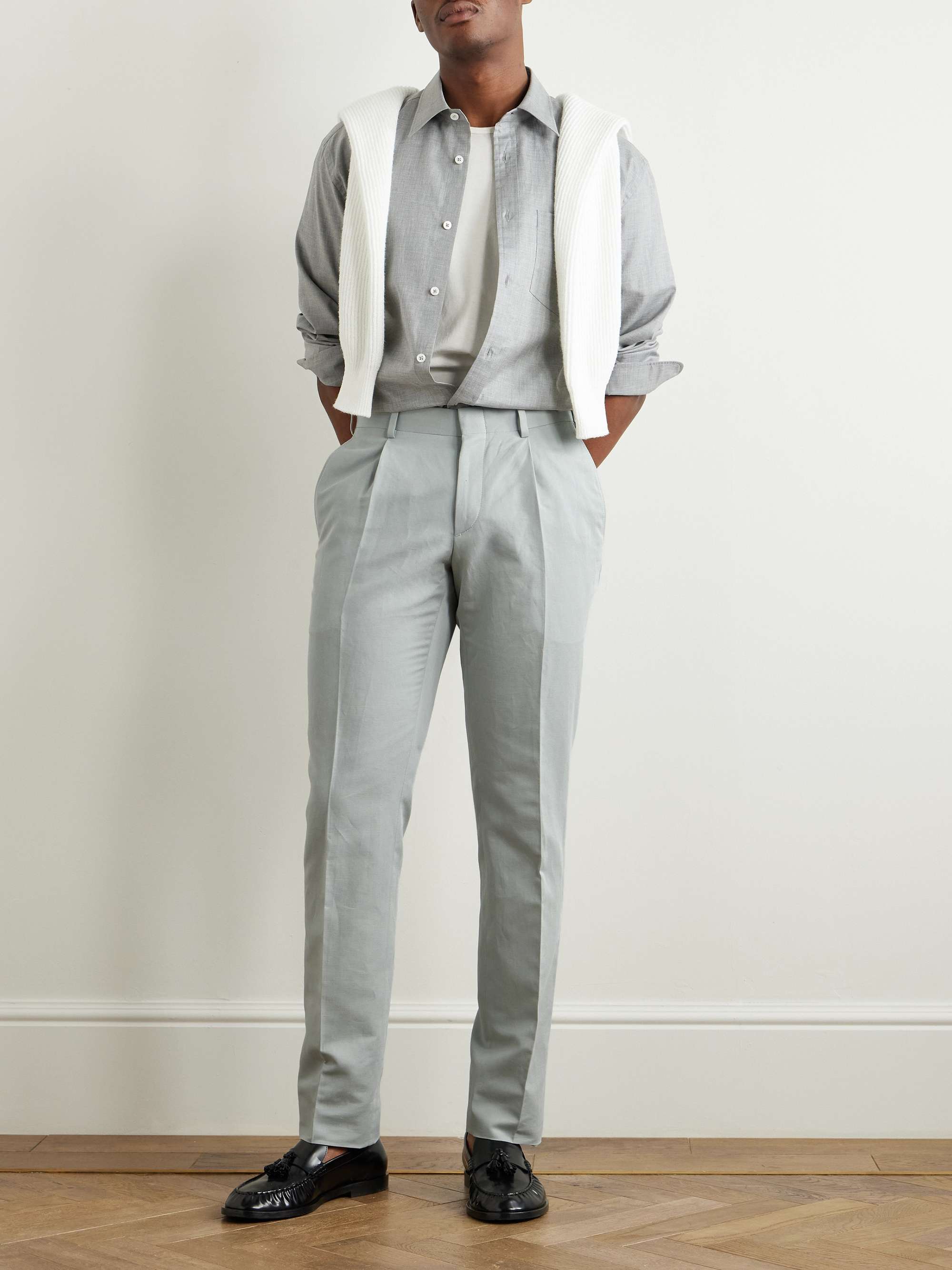 Pienza Tapered Linen and Cotton-Blend Trousers view