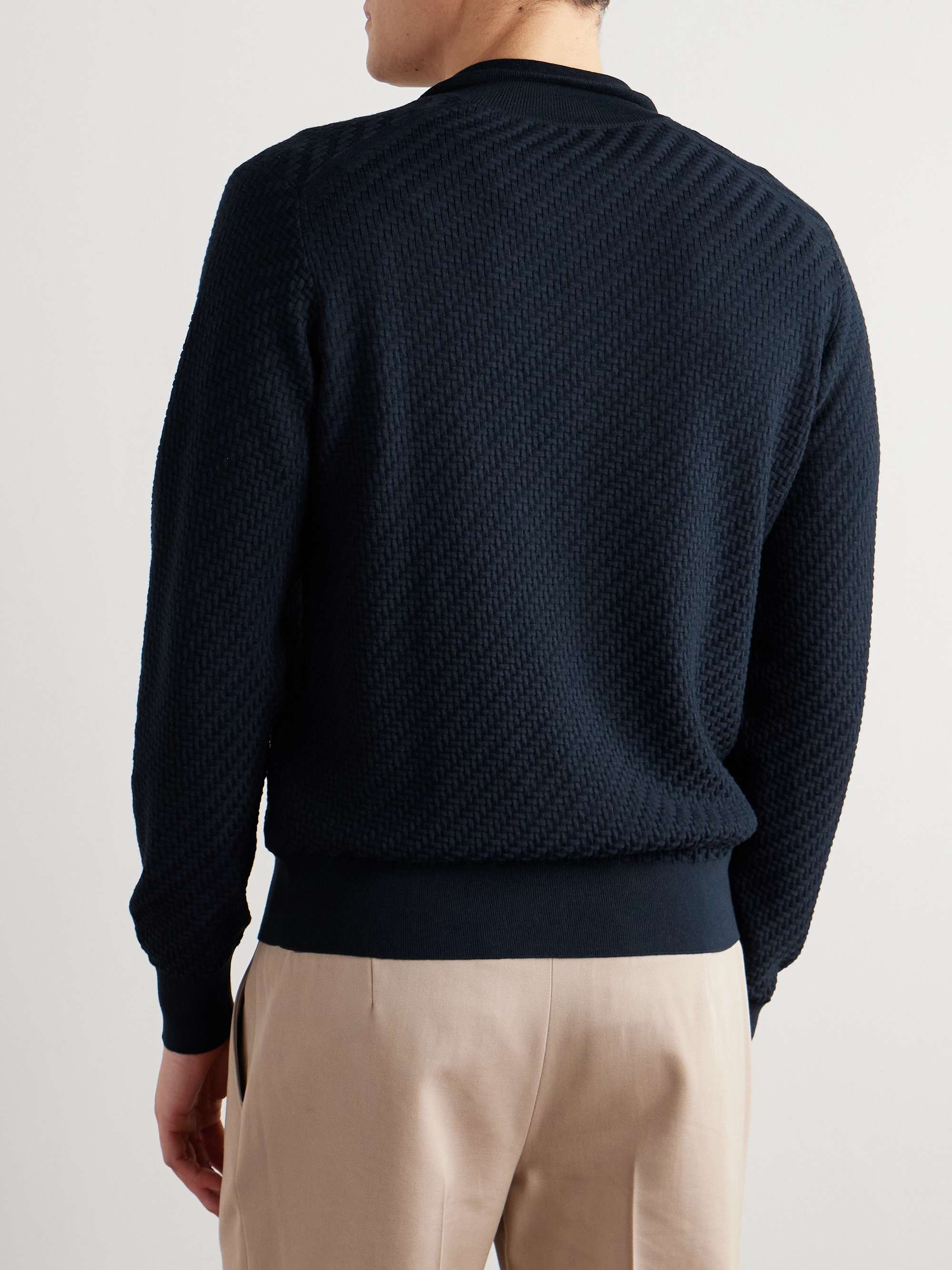 Basketweave Cotton, Silk and Cashmere-Blend Half-Zip Sweater view