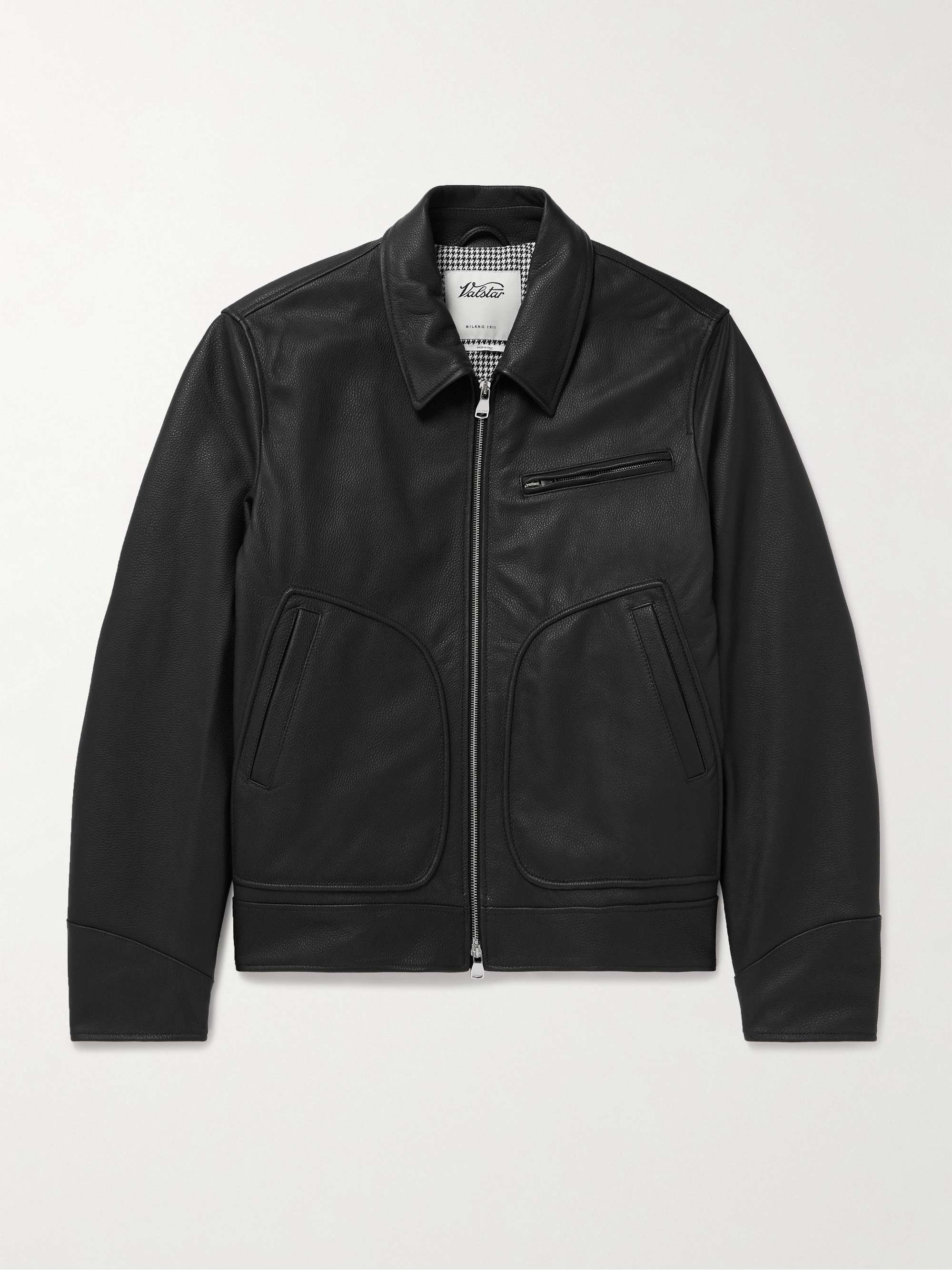 Padded Full-Grain Leather Biker Jacket view