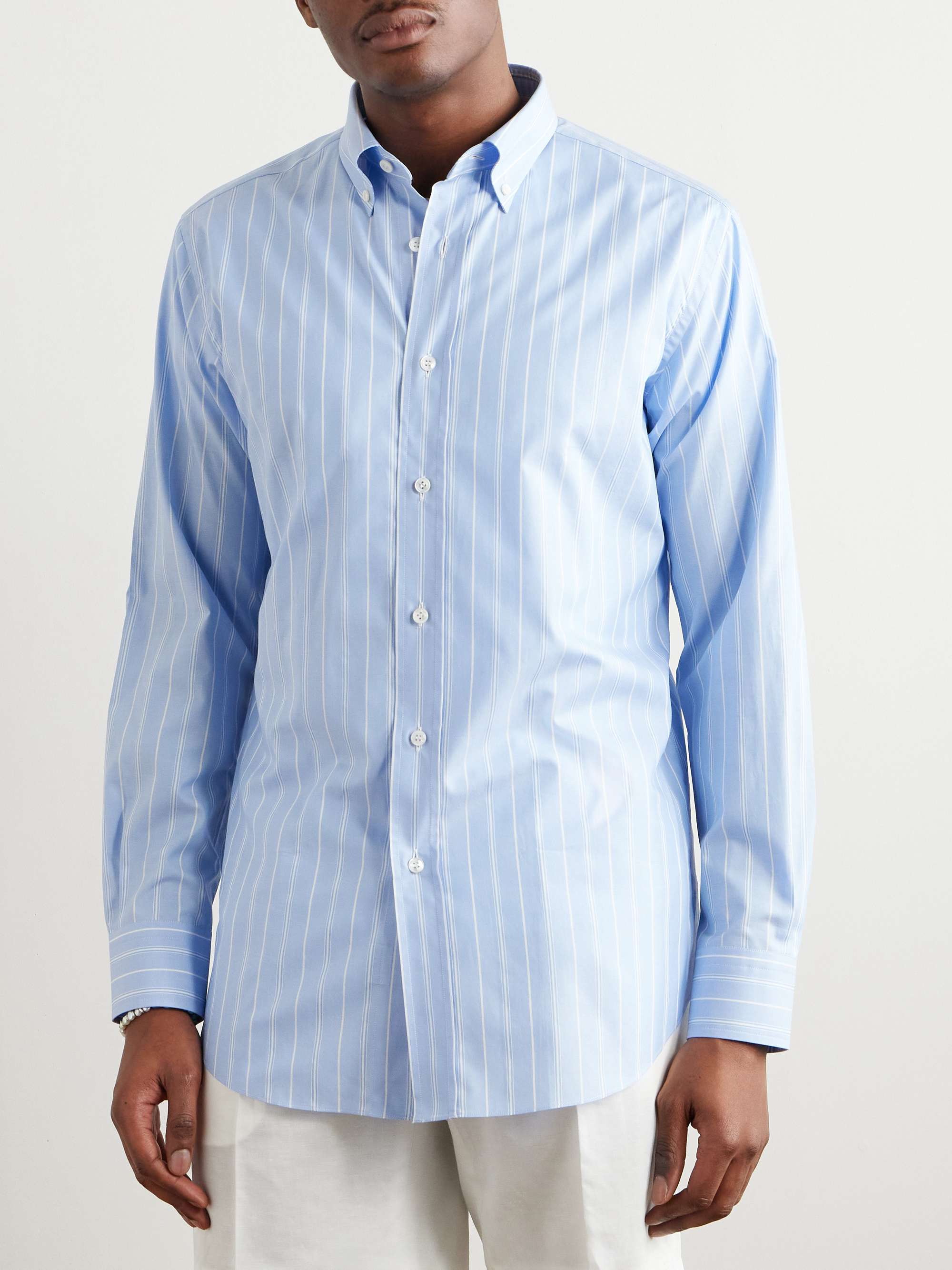 Slim-Fit Button-Down Collar Striped Cotton Shirt view