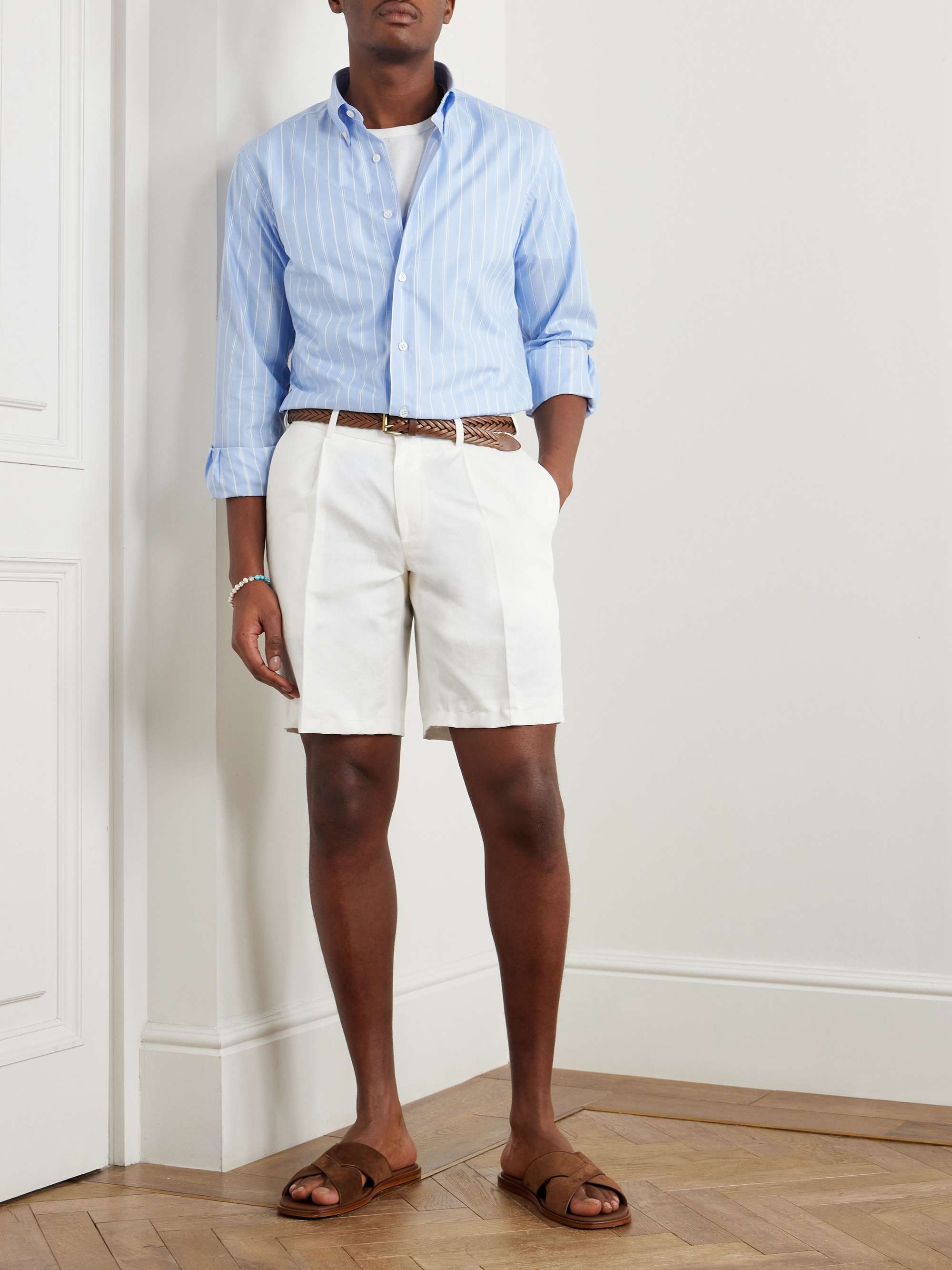 Slim-Fit Button-Down Collar Striped Cotton Shirt view