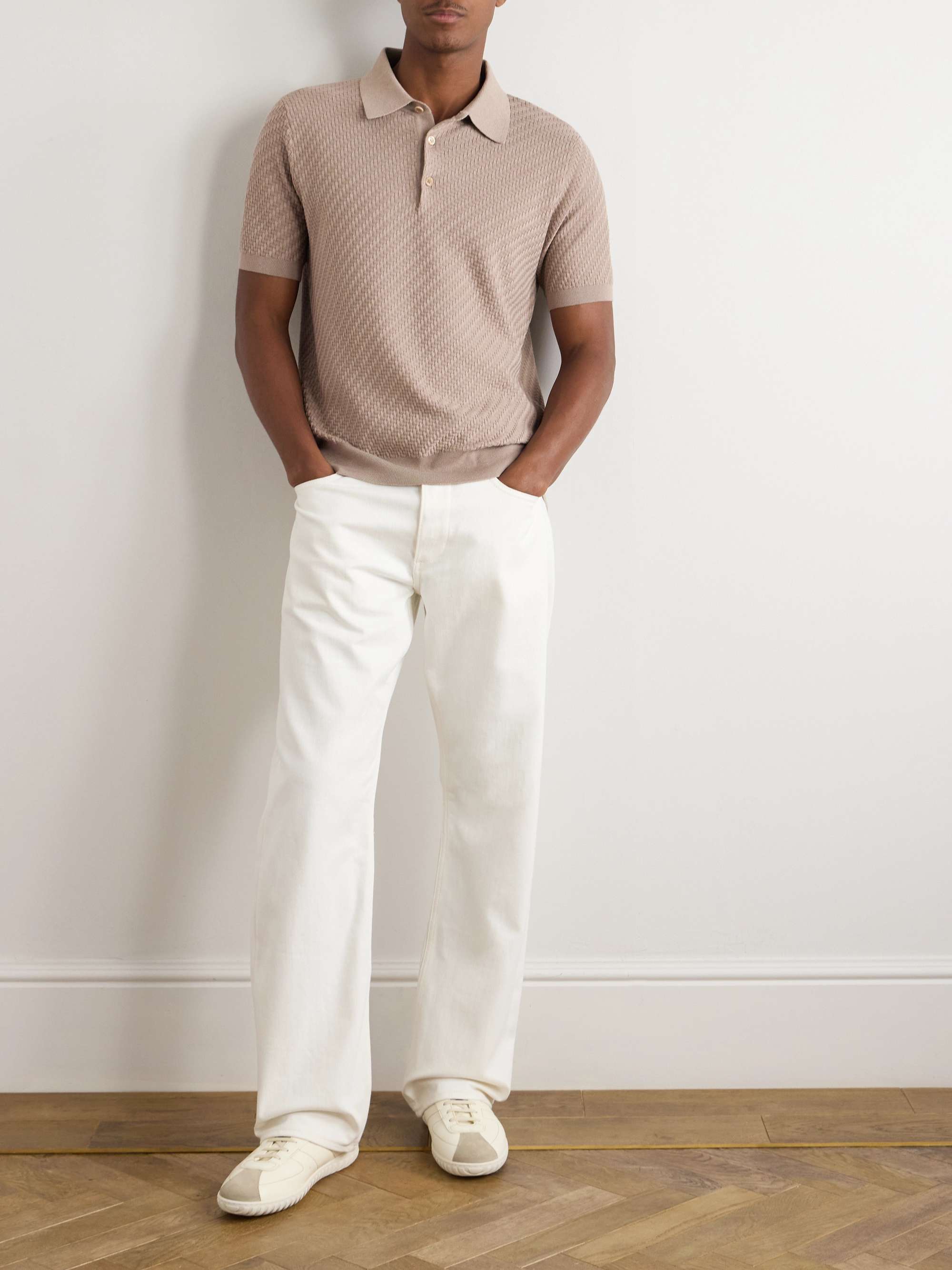 Textured-Knit Cotton, Silk and Cashmere-Blend Polo Shirt view