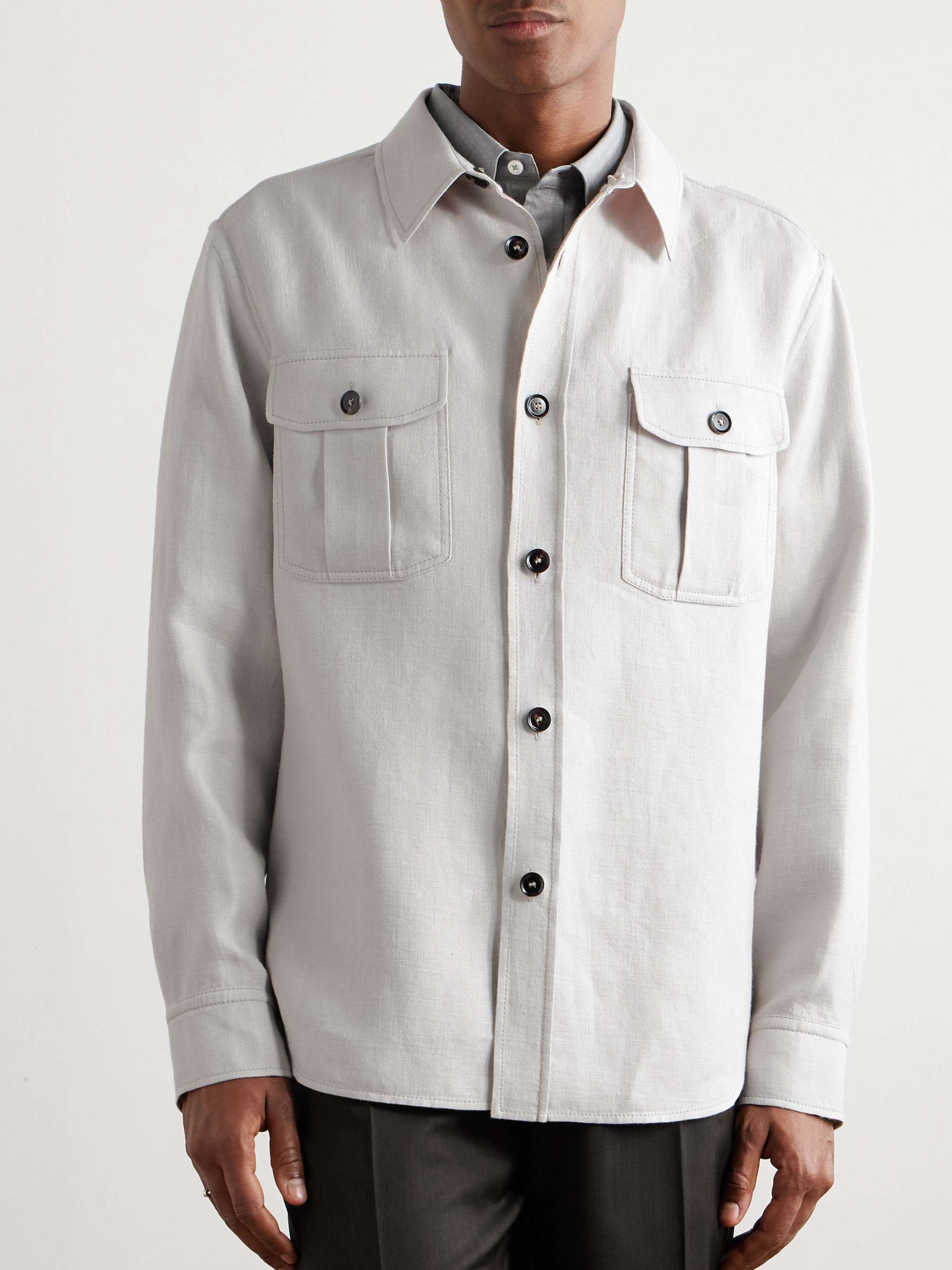 Linen-Blend Twill Overshirt view