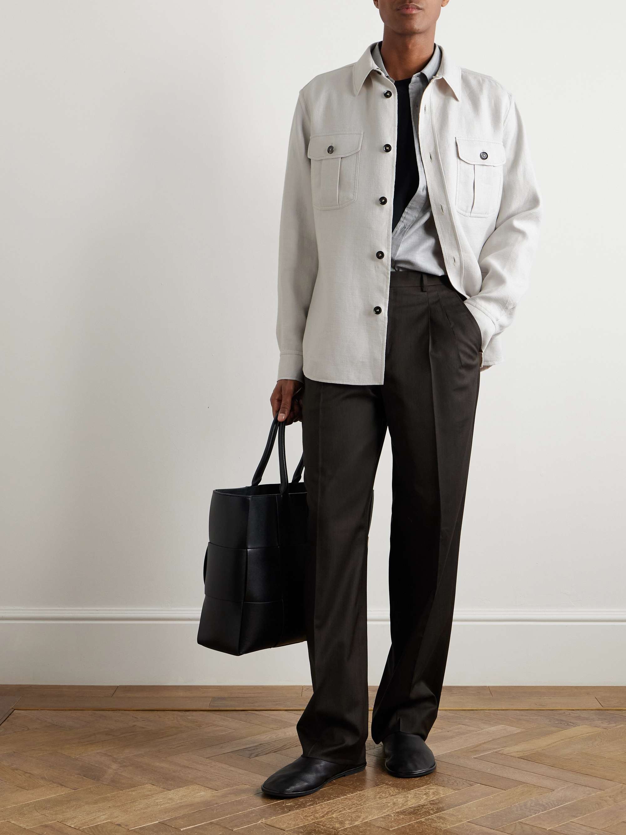 Linen-Blend Twill Overshirt view