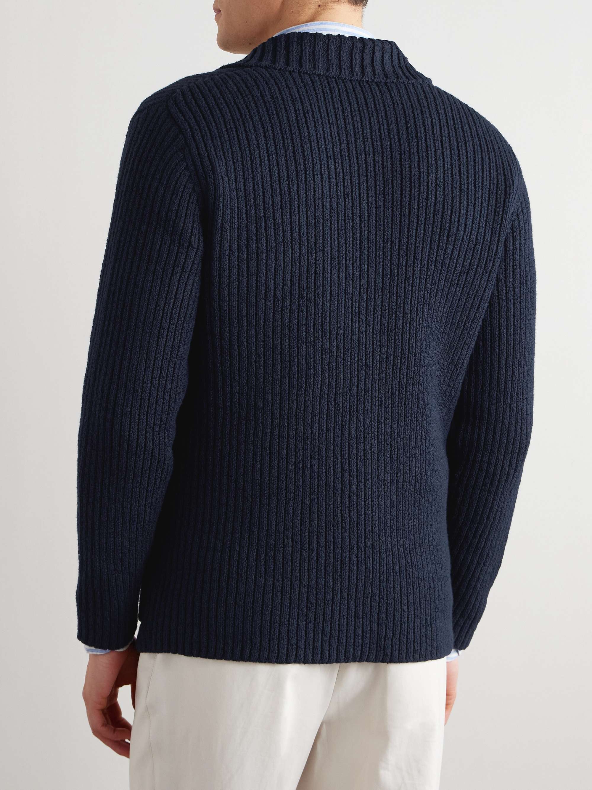Suede-Trimmed Ribbed Cotton Cardigan view