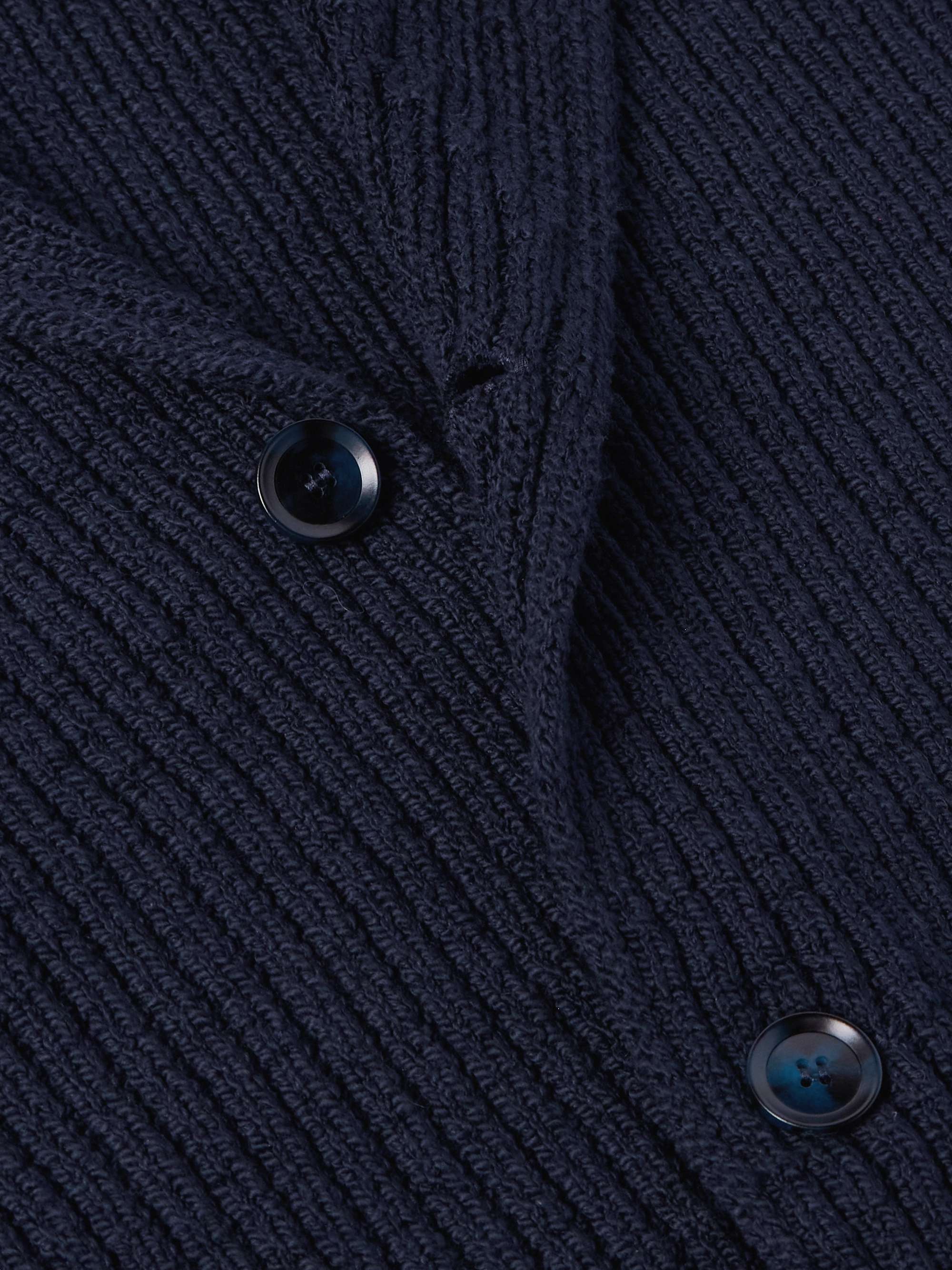 Suede-Trimmed Ribbed Cotton Cardigan view
