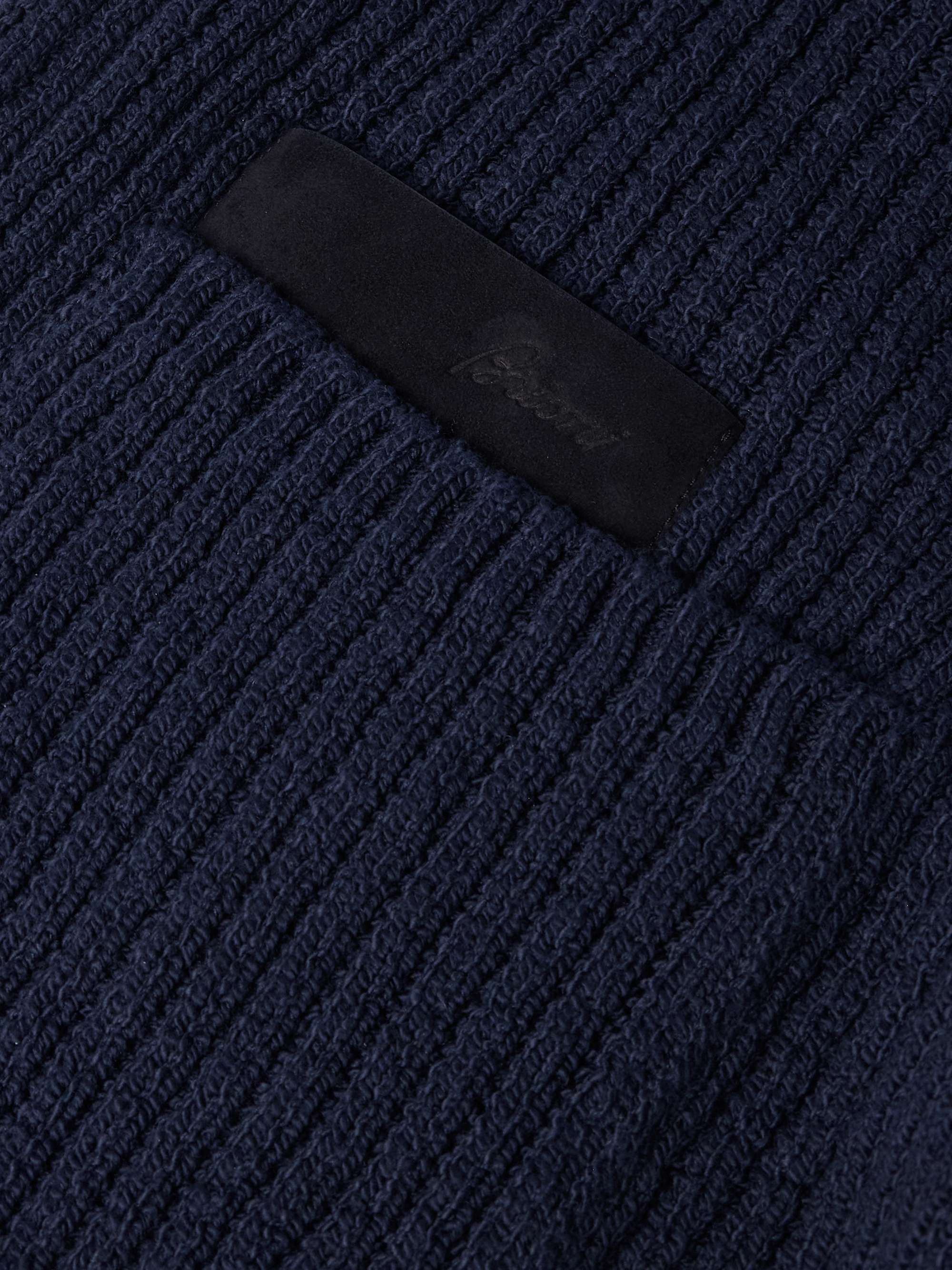 Suede-Trimmed Ribbed Cotton Cardigan view