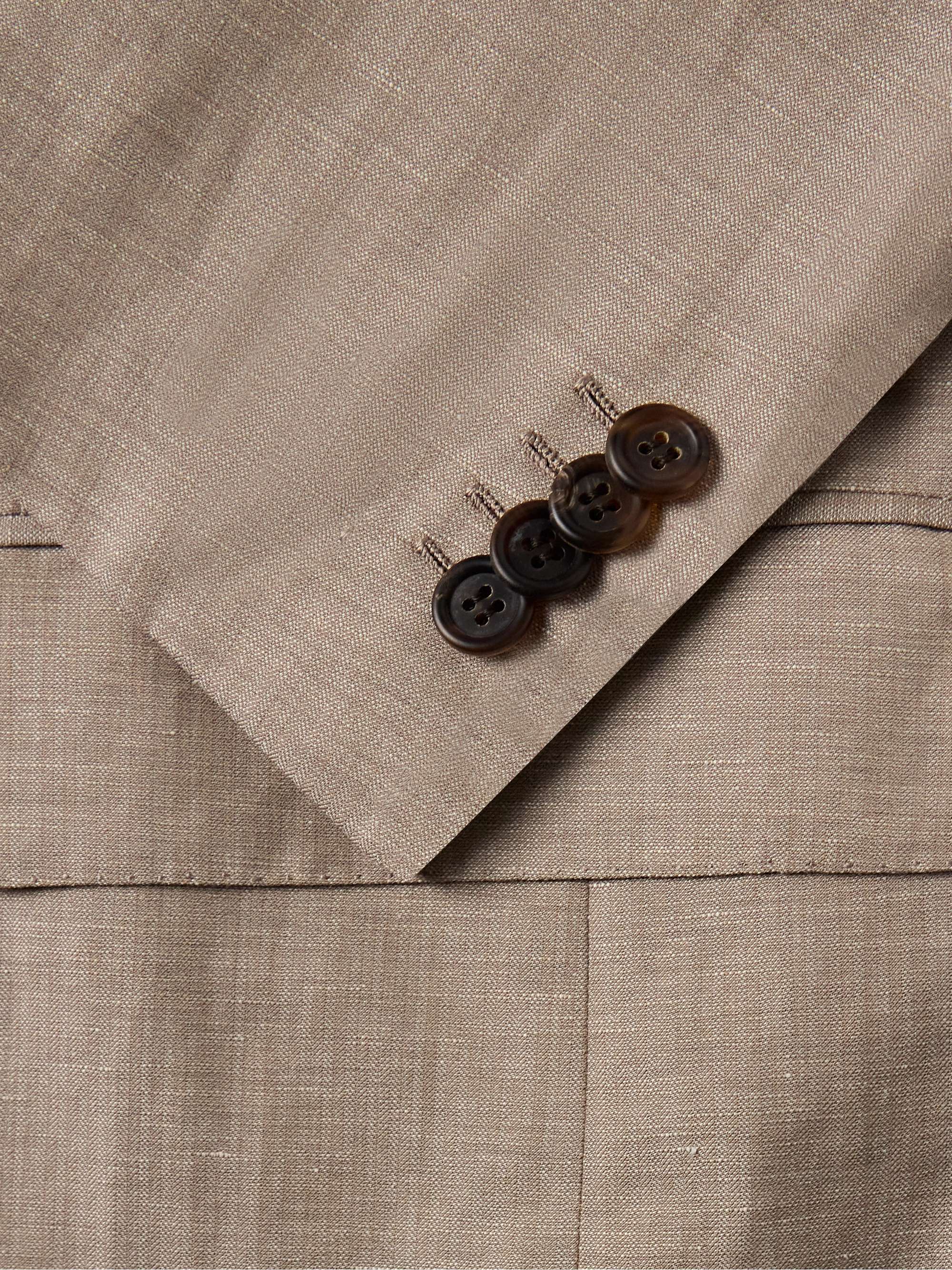 Slim-Fit Double-Breasted Wool, Linen and Silk-Blend Suit view