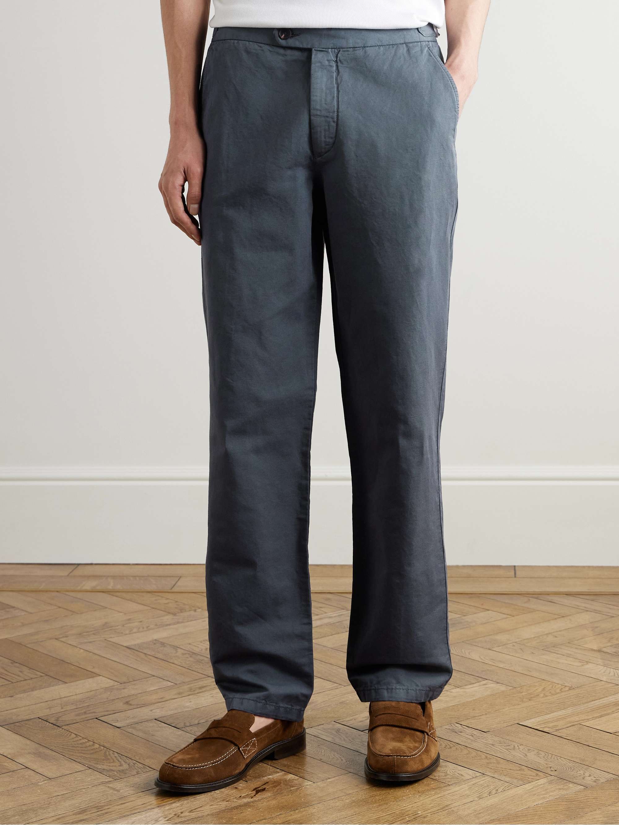 Mike Straight-Leg Organic Cotton and Linen-Blend Twill Trousers view