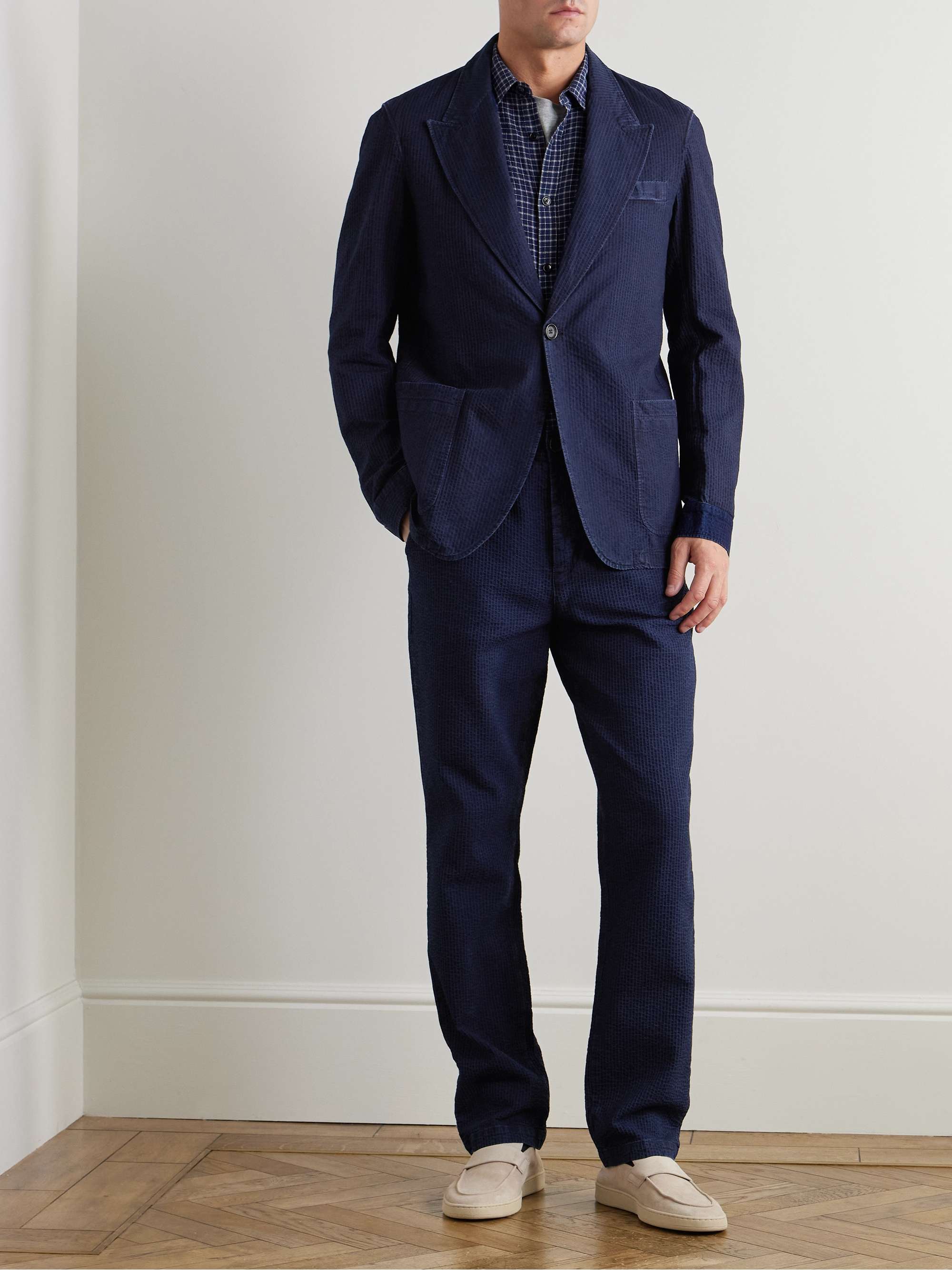 Laurel Slim-Fit Indigo-Dyed Cotton-Seersucker Suit Jacket view