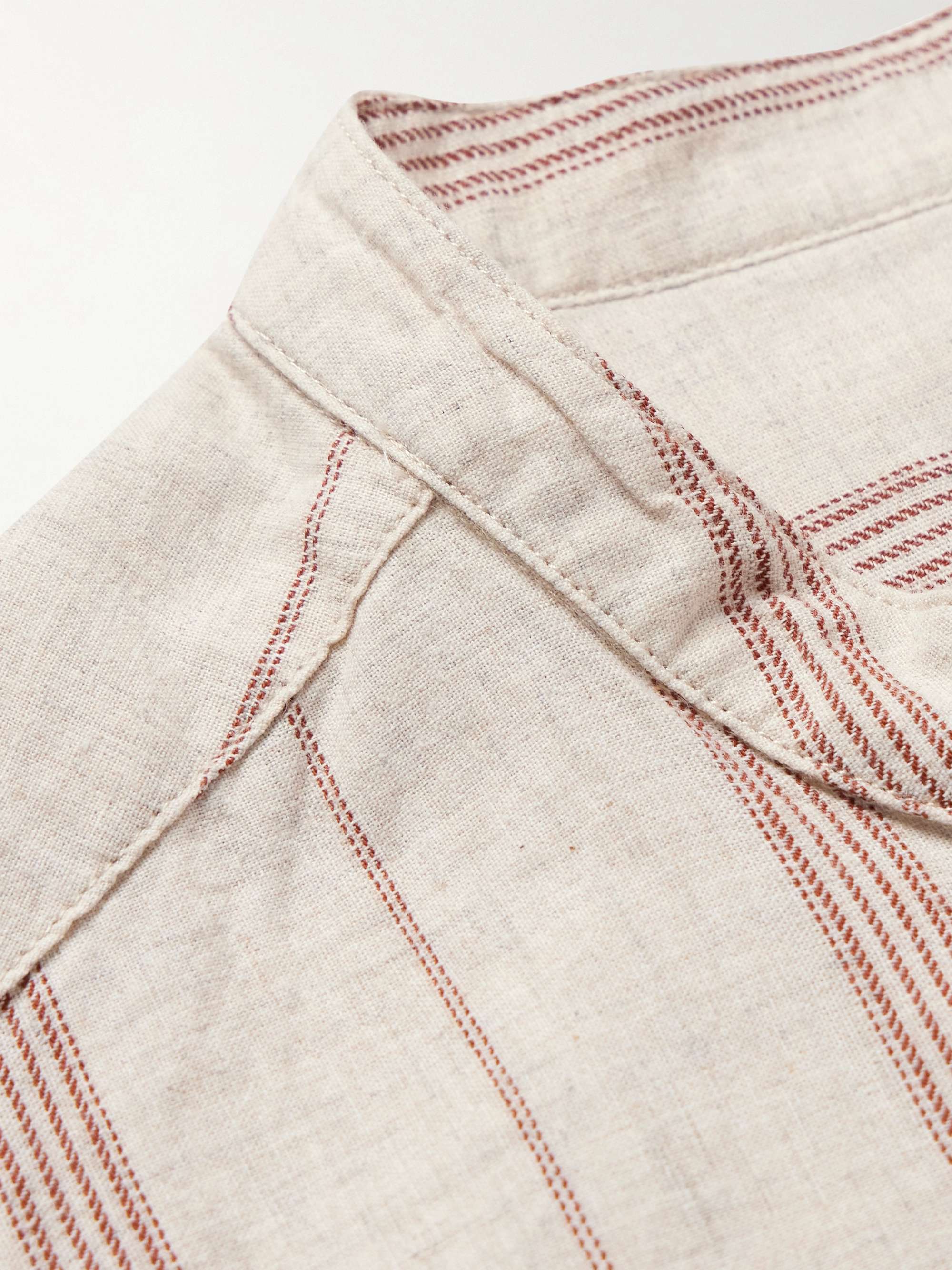 Grandad-Collar Striped Cotton Shirt view