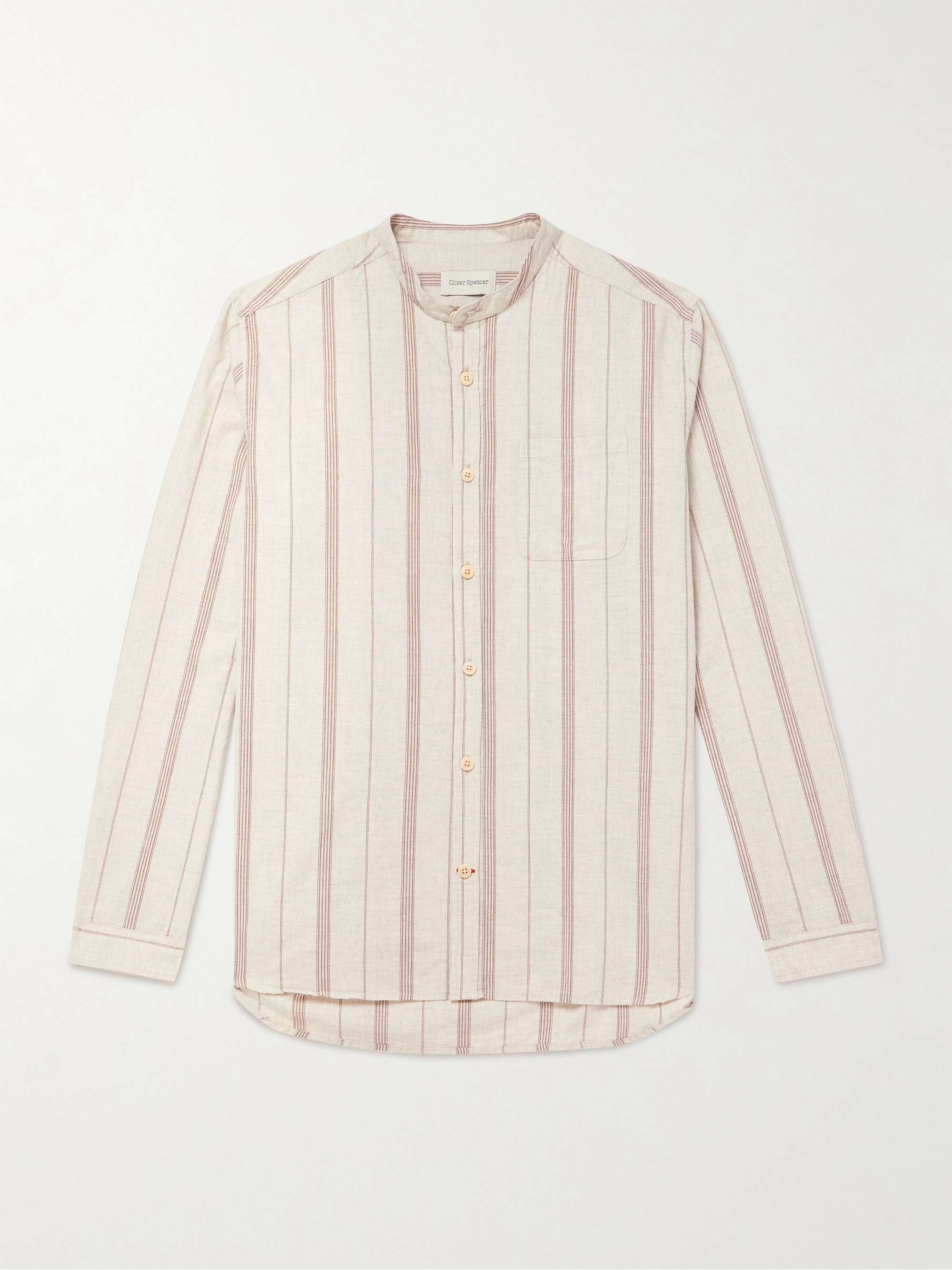 Grandad-Collar Striped Cotton Shirt view
