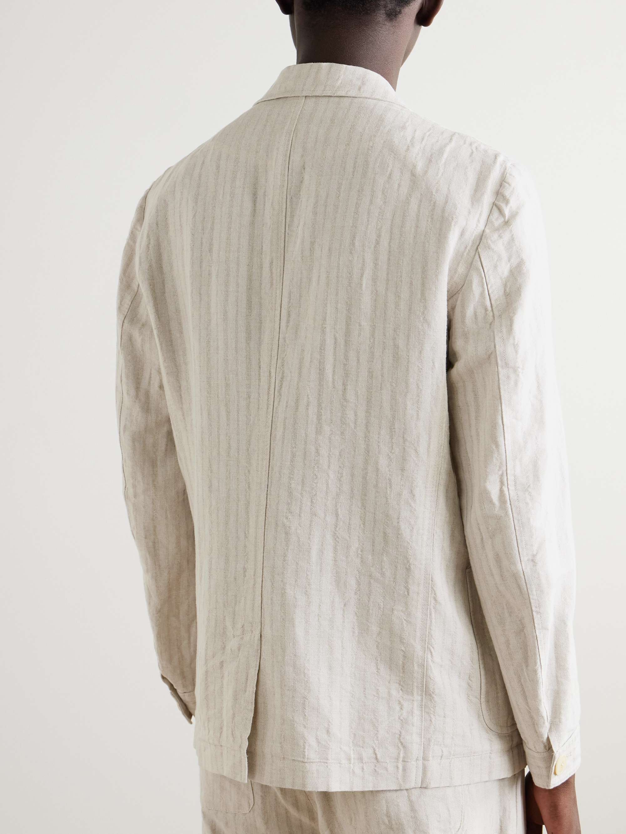 Laurel Unstructured Striped Linen and Cotton-Blend Suit Jacket view