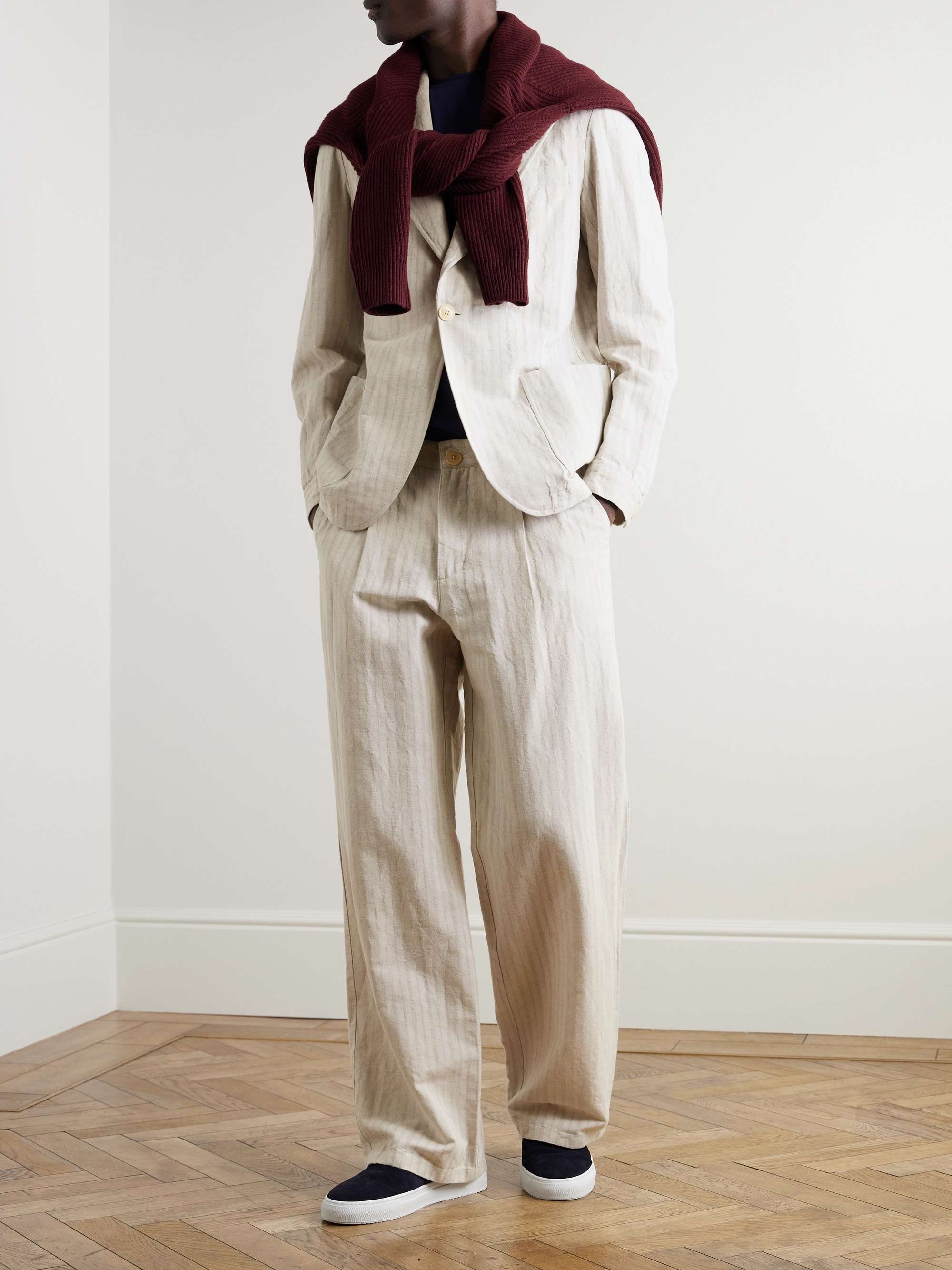 Laurel Unstructured Striped Linen and Cotton-Blend Suit Jacket view