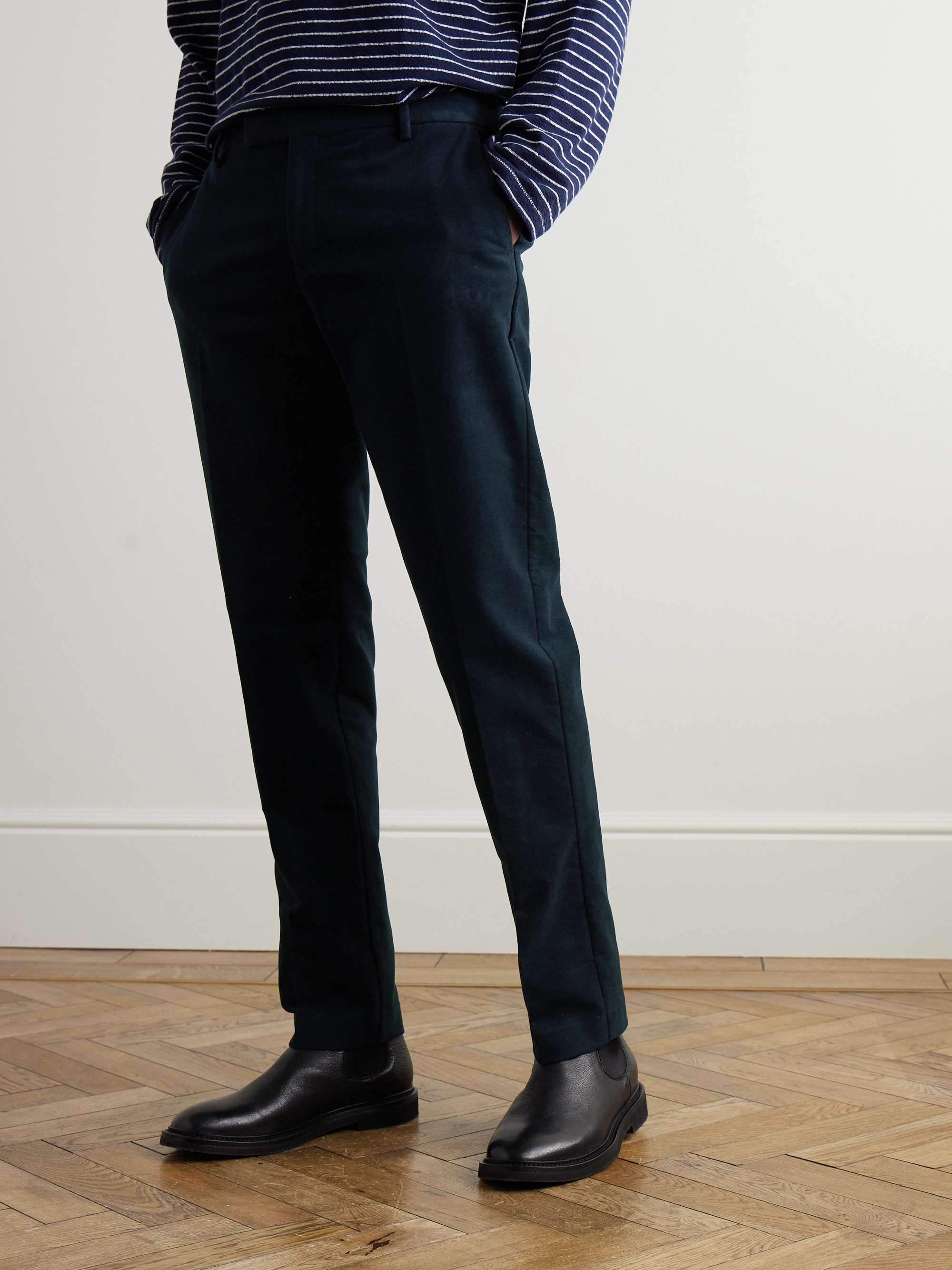 Straight-Leg Cotton-Blend Moleskin Trousers view