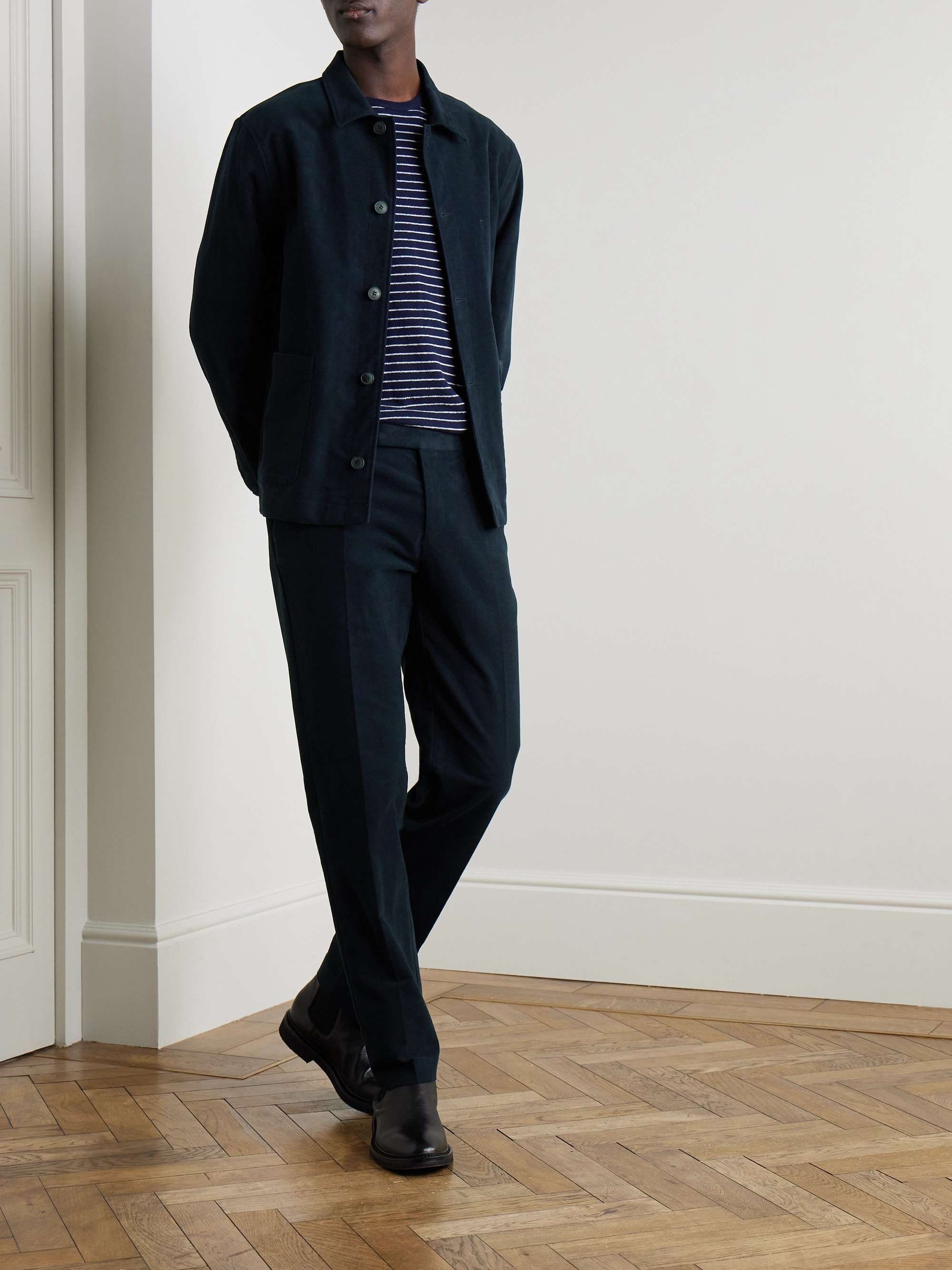 Straight-Leg Cotton-Blend Moleskin Trousers view