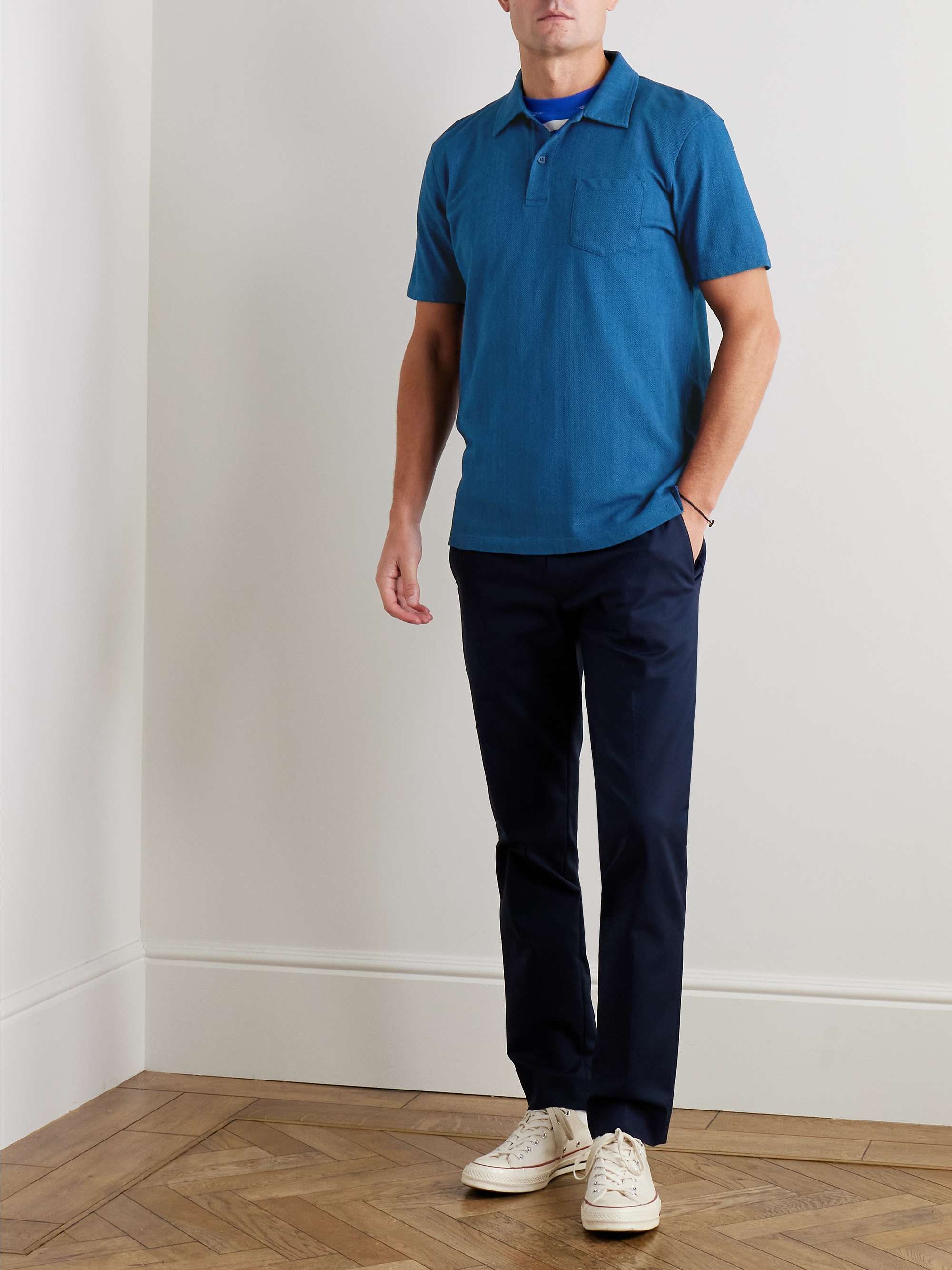 Indigo-Dyed Cotton-Piqué Polo Shirt view