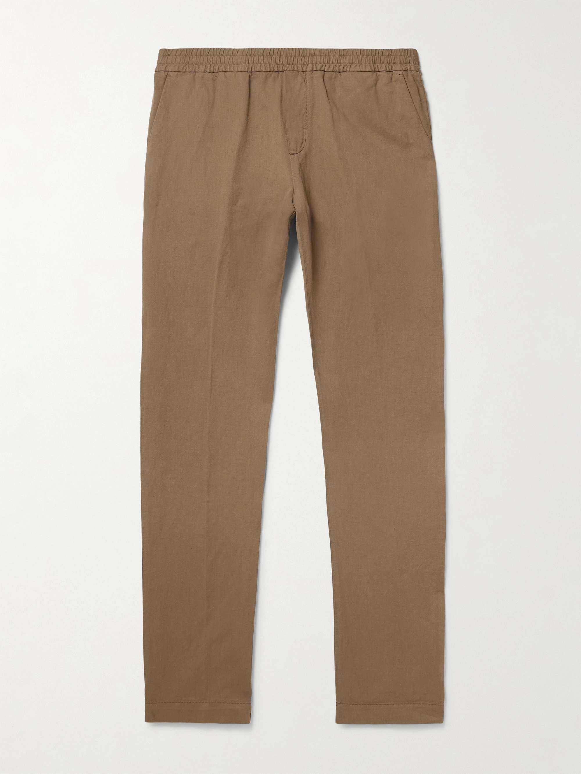 Straight-Leg Cotton and Linen-Blend Drawstring Trousers view