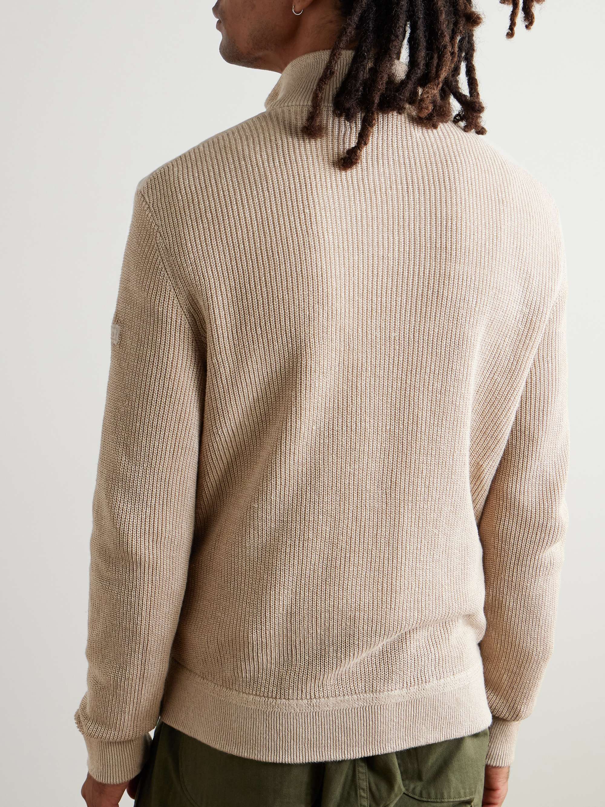 Ribbed-Knit and Quilted Linen Zip-Up Cardigan view