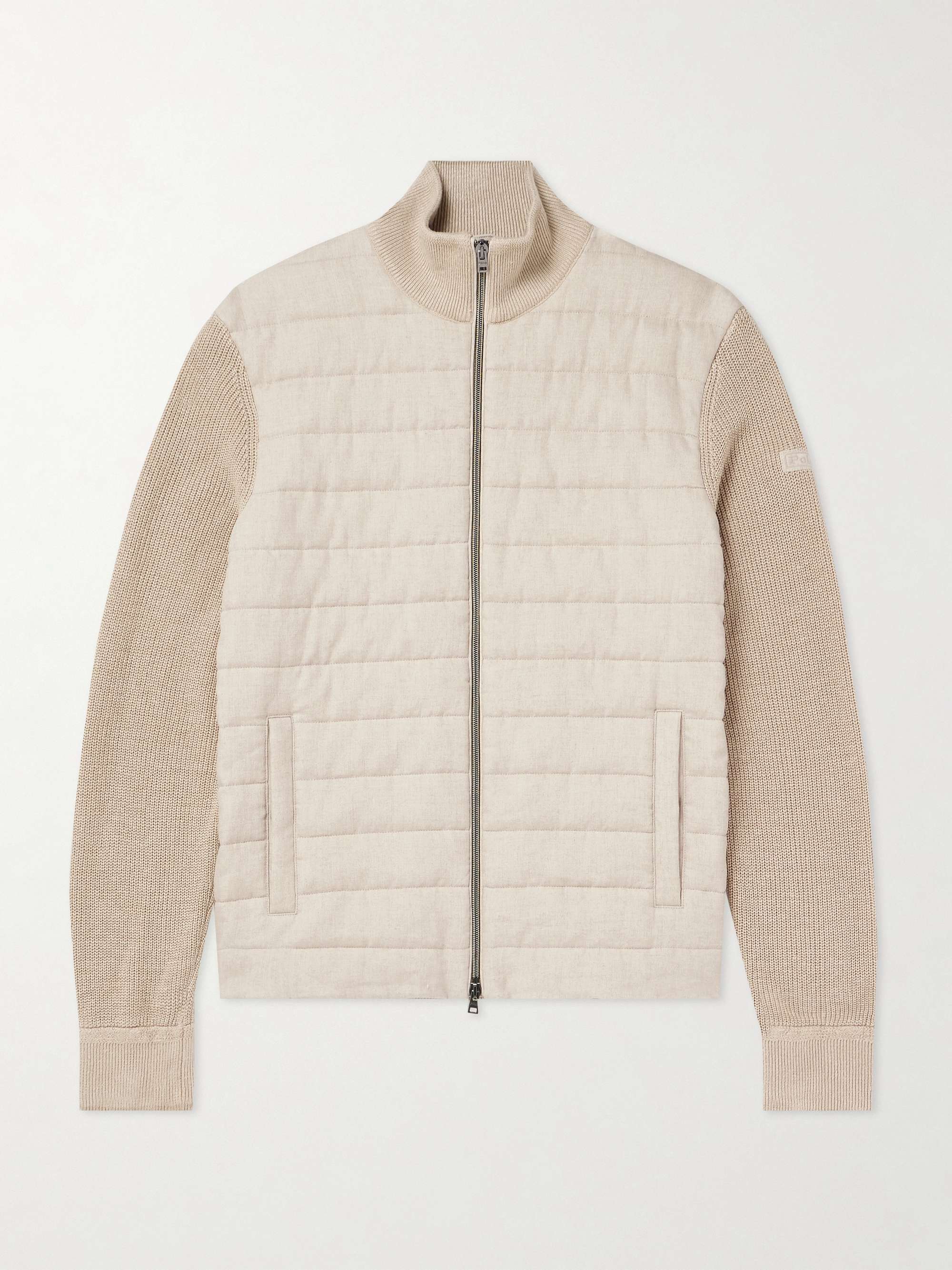 Ribbed-Knit and Quilted Linen Zip-Up Cardigan view
