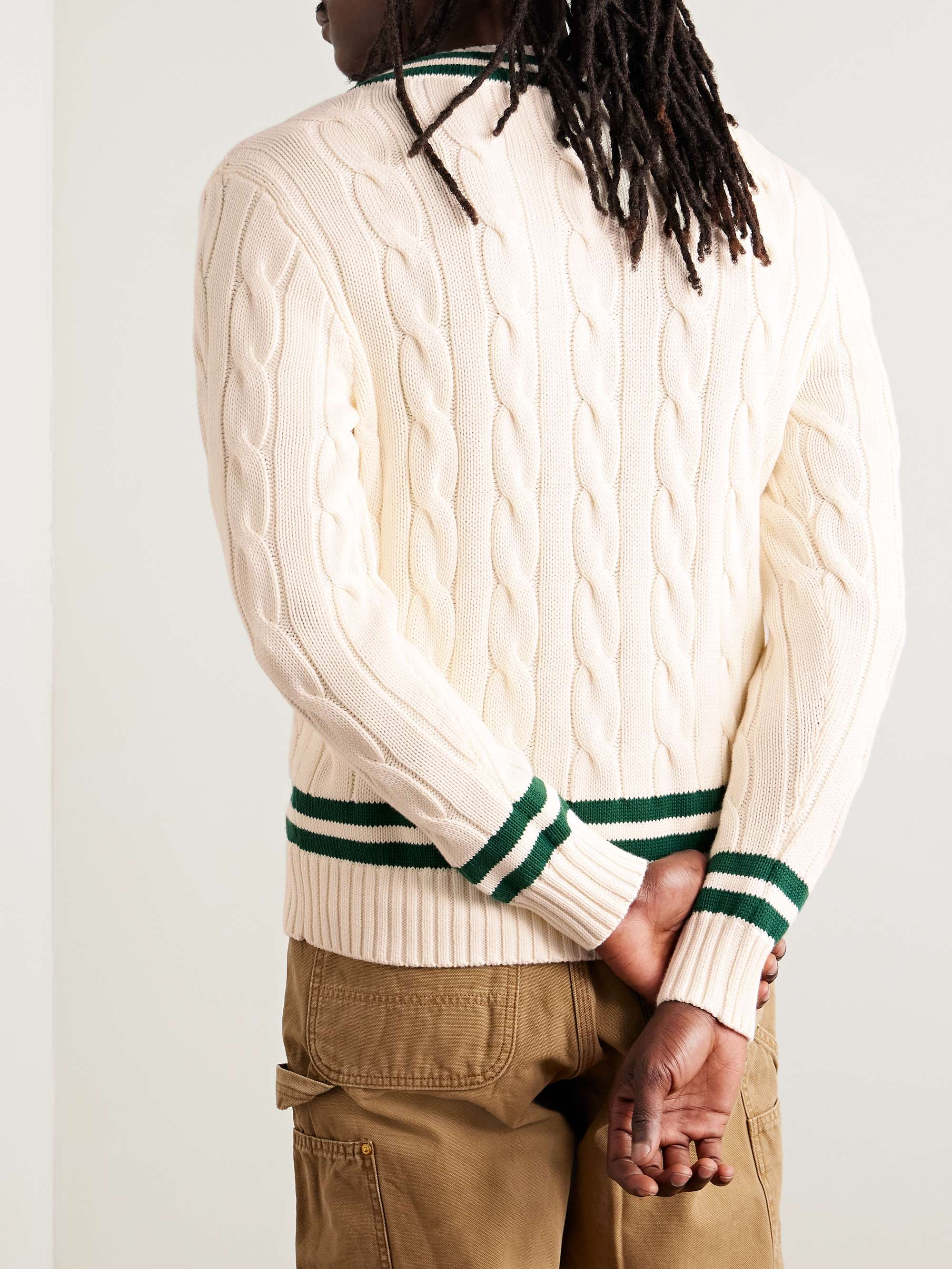 Slim-Fit Cable-Knit Striped Cotton Sweater view