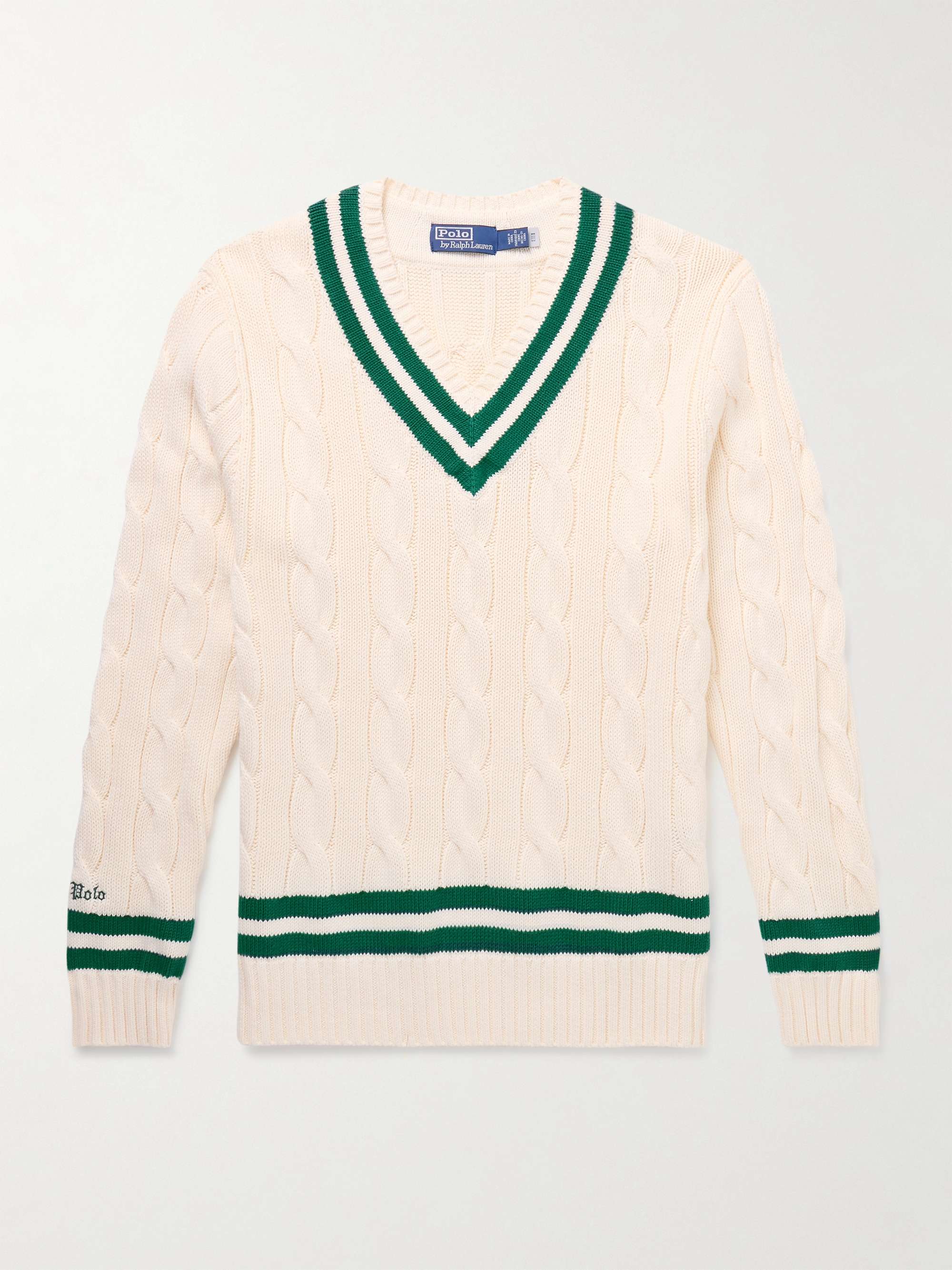 Slim-Fit Cable-Knit Striped Cotton Sweater view