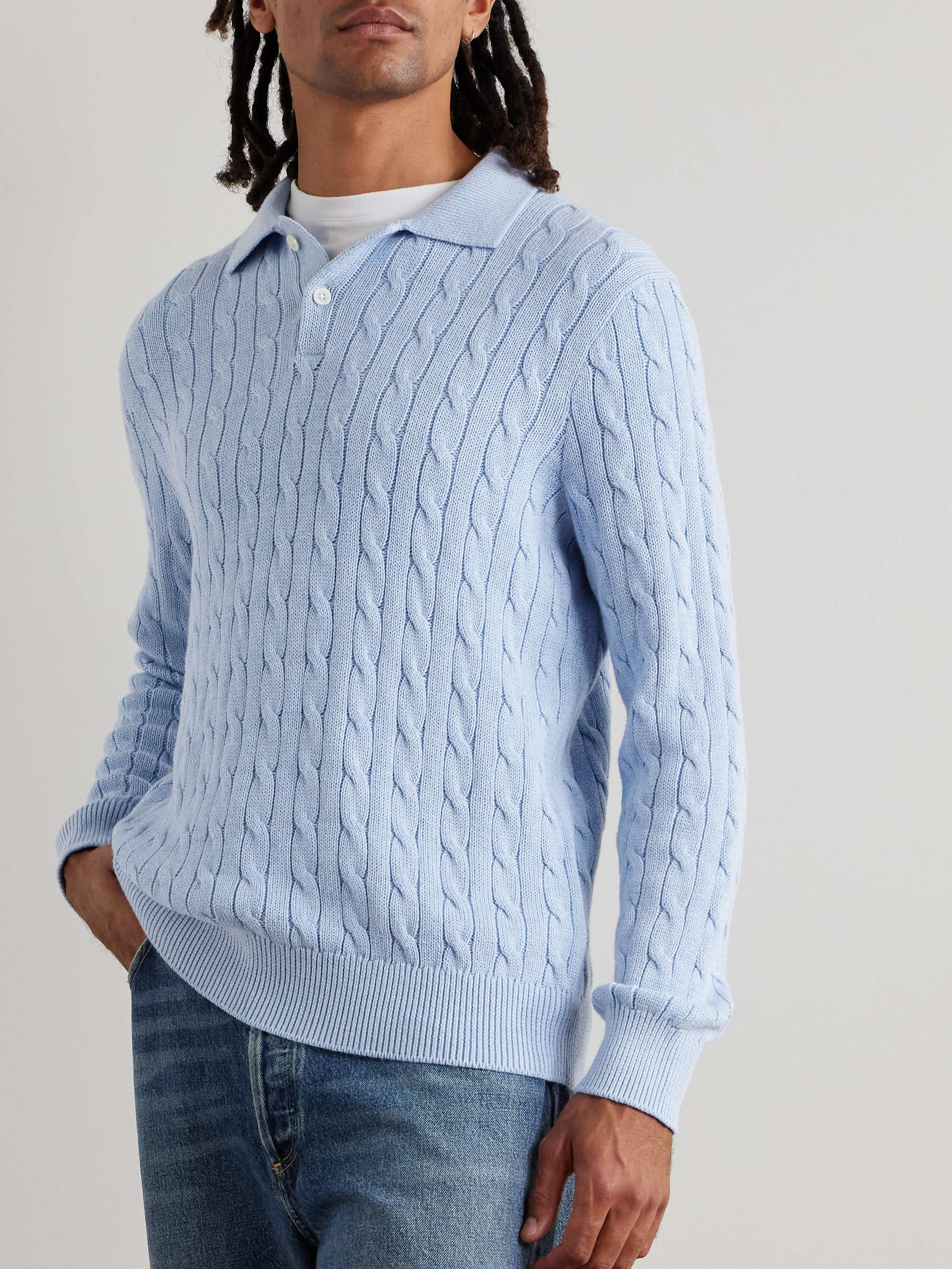 Cable-Knit Cashmere Polo Shirt view