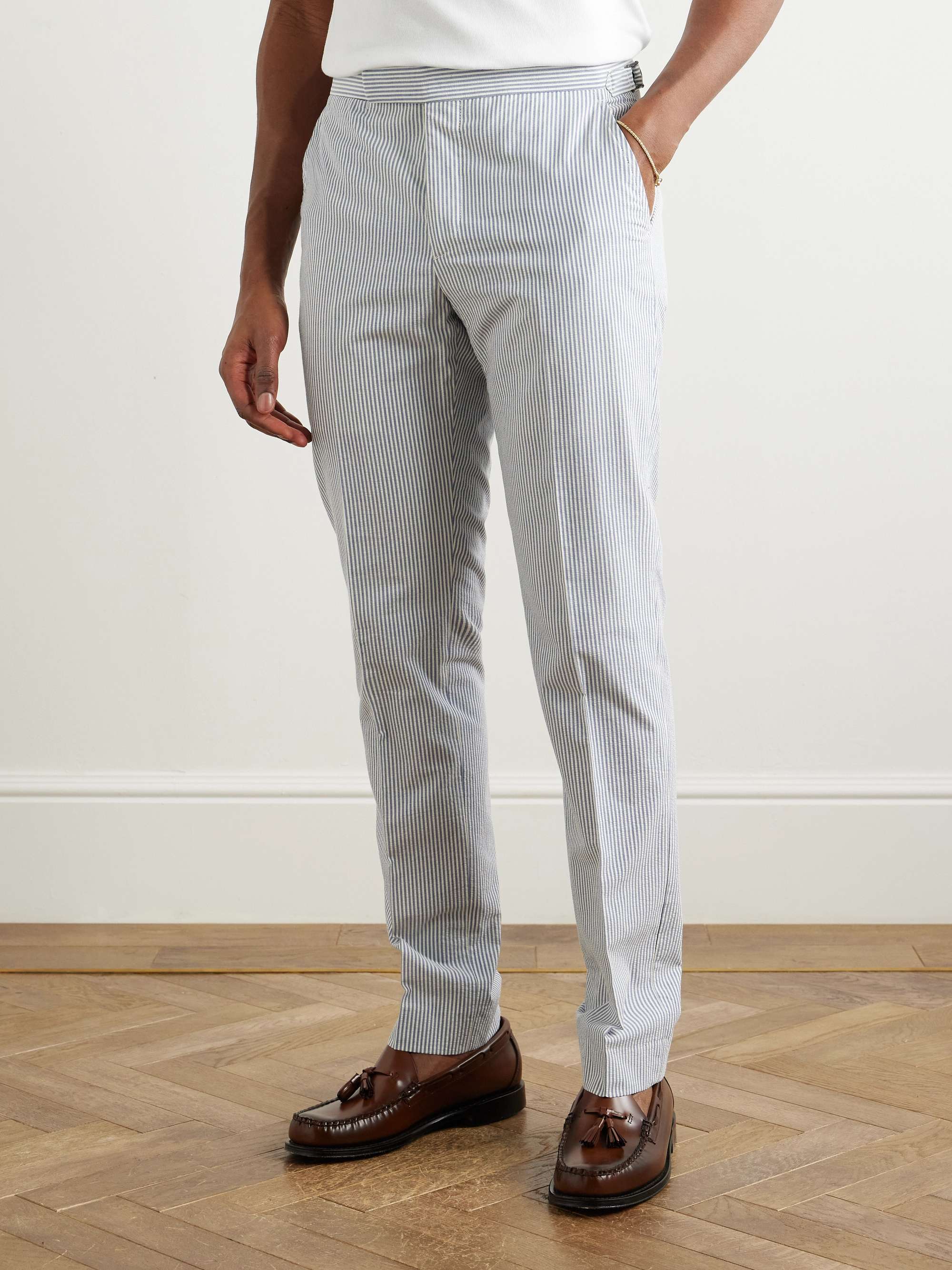 Tapered Striped Cotton-Seersucker Trousers view