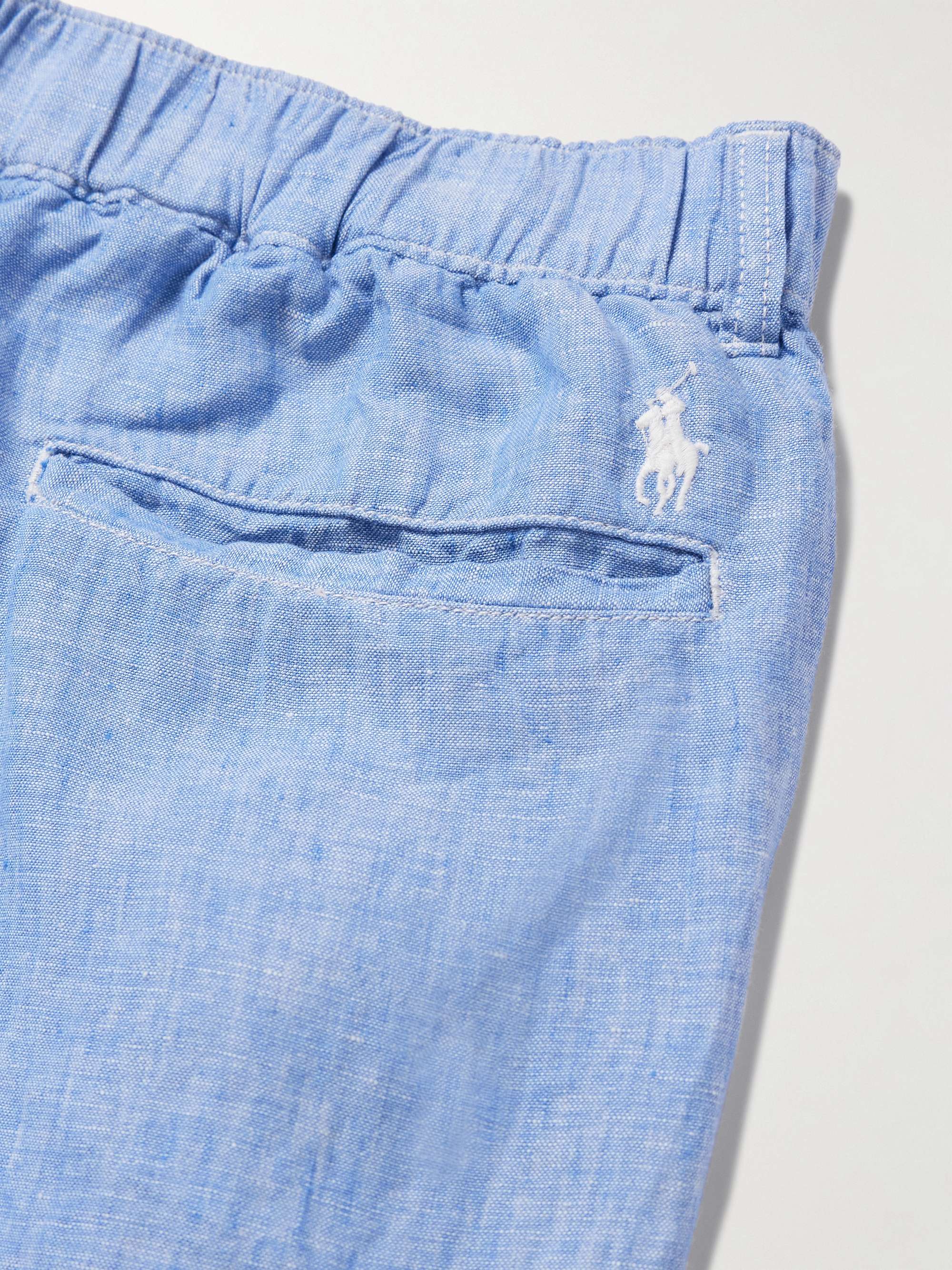 Straight-Leg Linen-Chambray Drawstring Trousers view