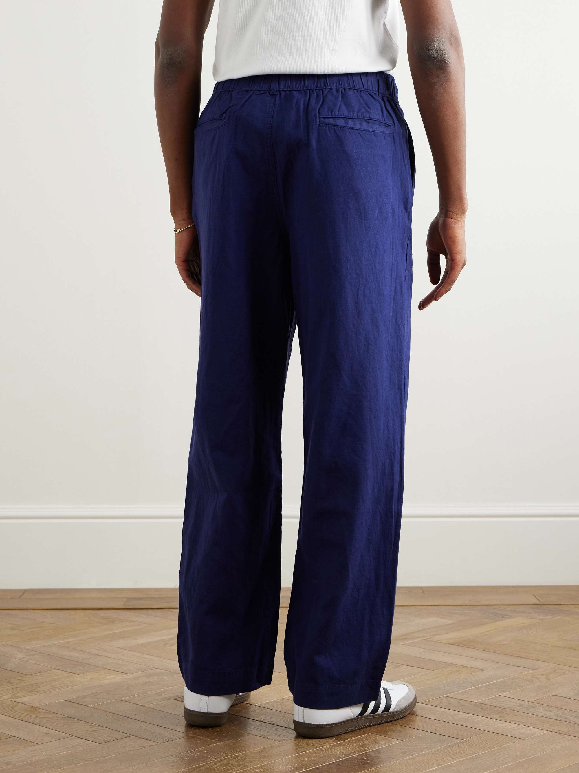 Prepster Straight-Leg Pleated Linen and Cotton-Blend Drawstring Trousers view