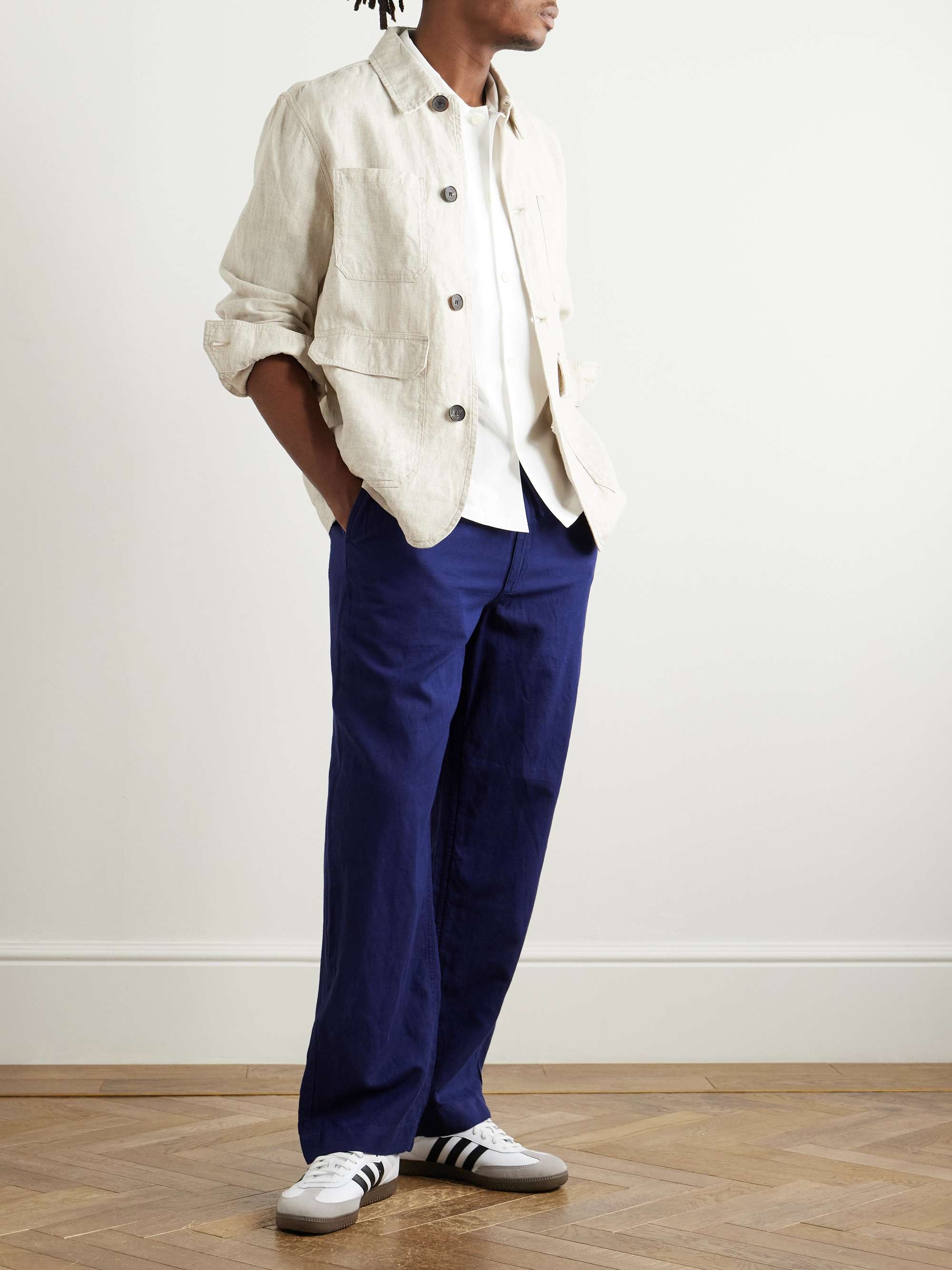 Prepster Straight-Leg Pleated Linen and Cotton-Blend Drawstring Trousers view
