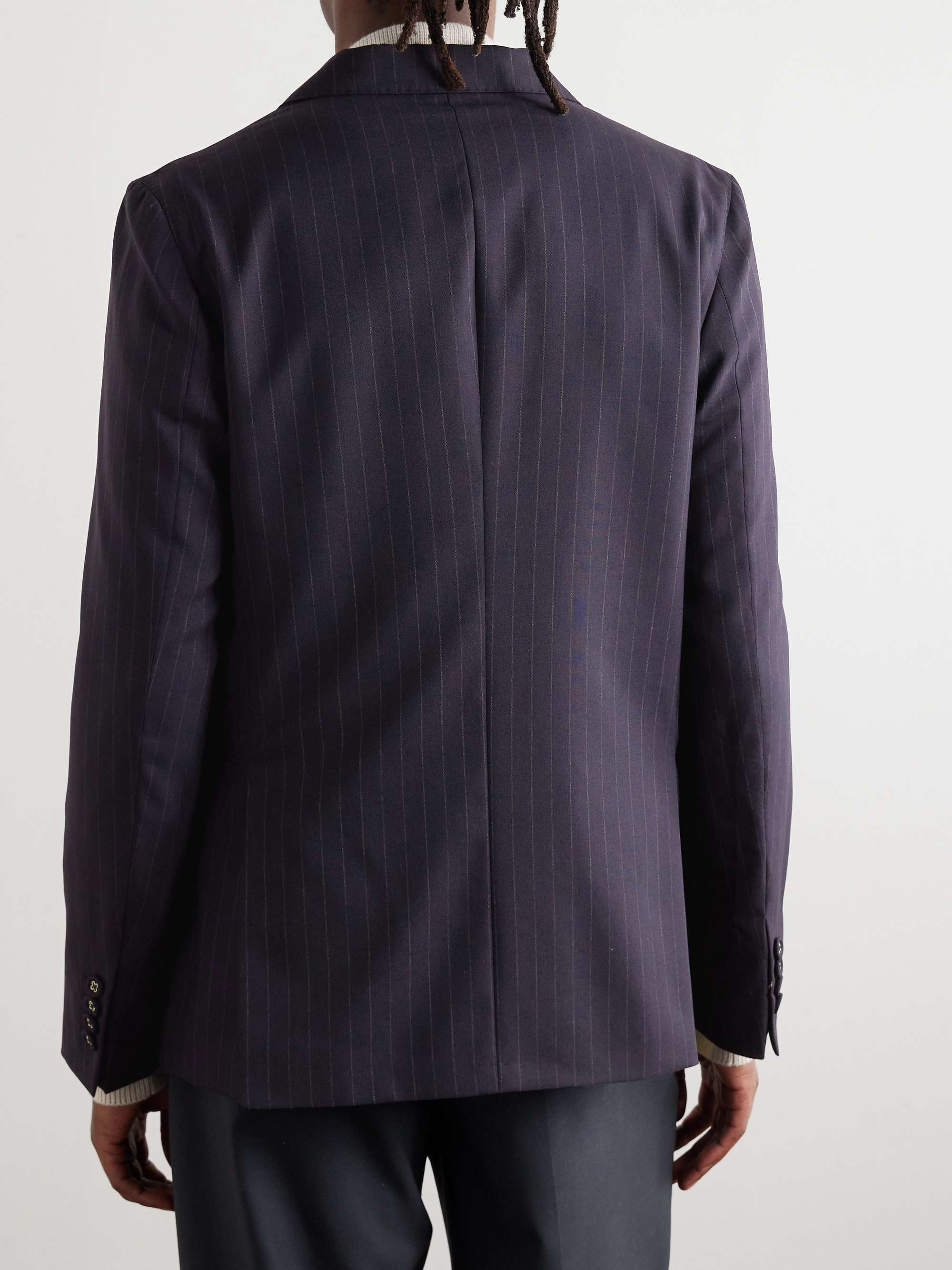 Leon Double-Breasted Pinstriped Wool Suit Jacket view