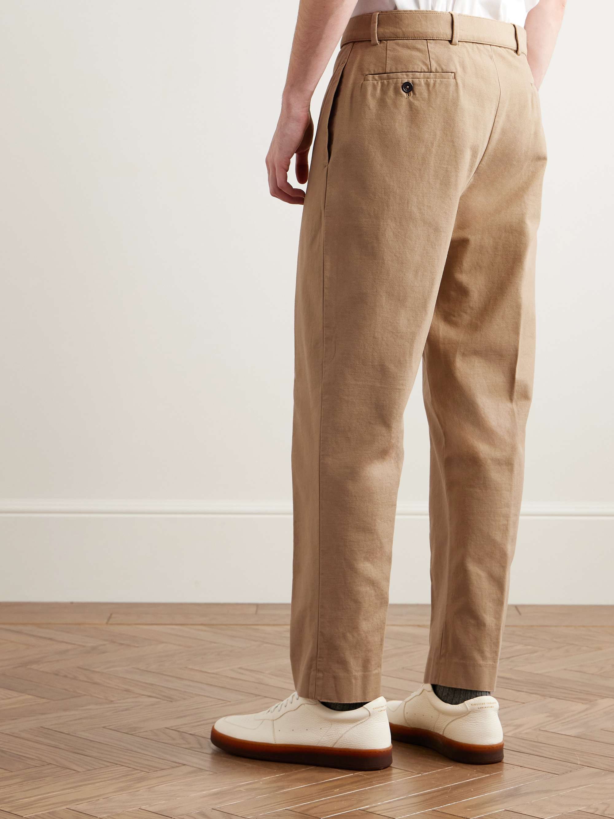 Tapered Belted Garment-Dyed Cotton-Twill Trousers view
