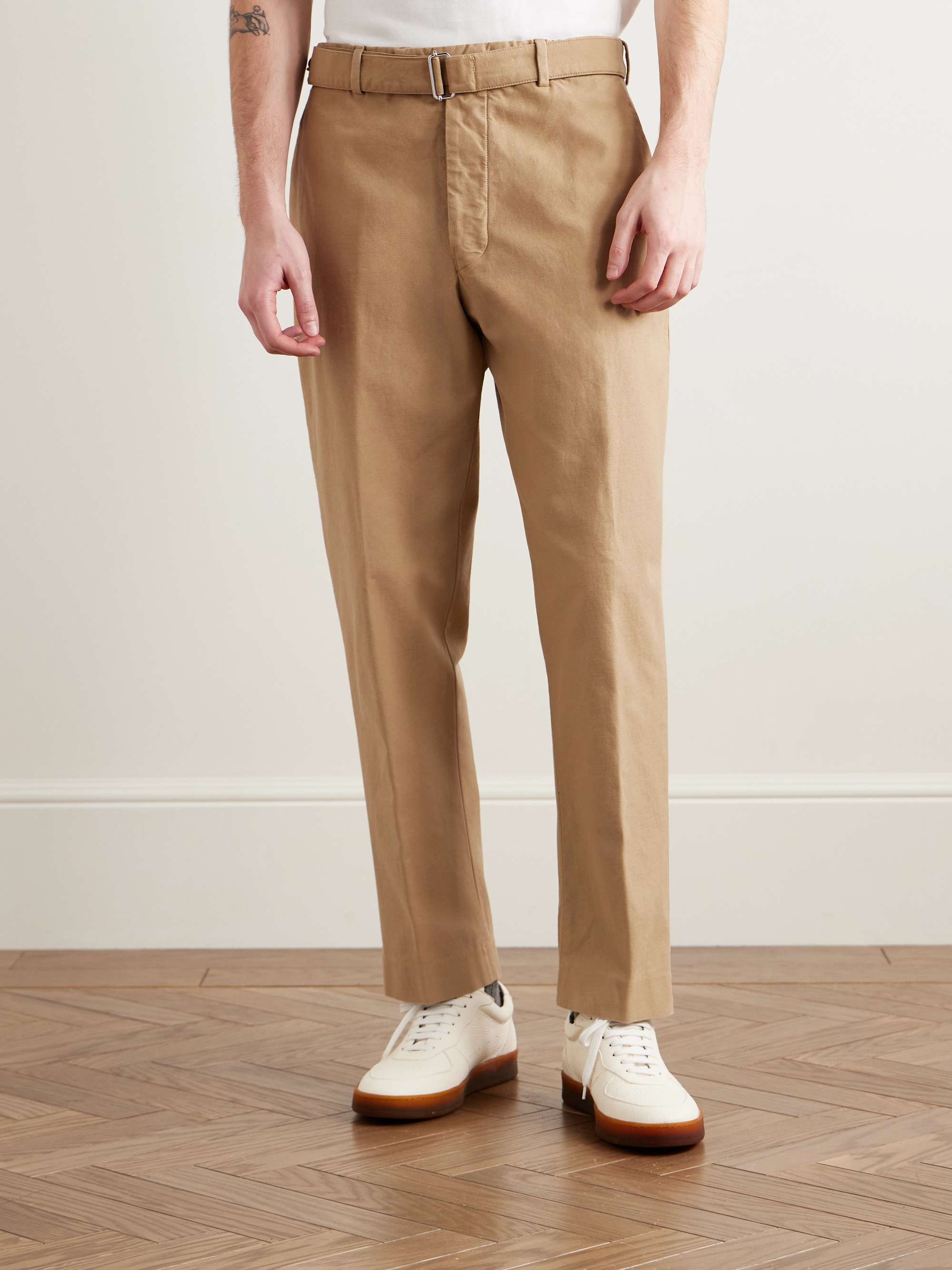 Tapered Belted Garment-Dyed Cotton-Twill Trousers view