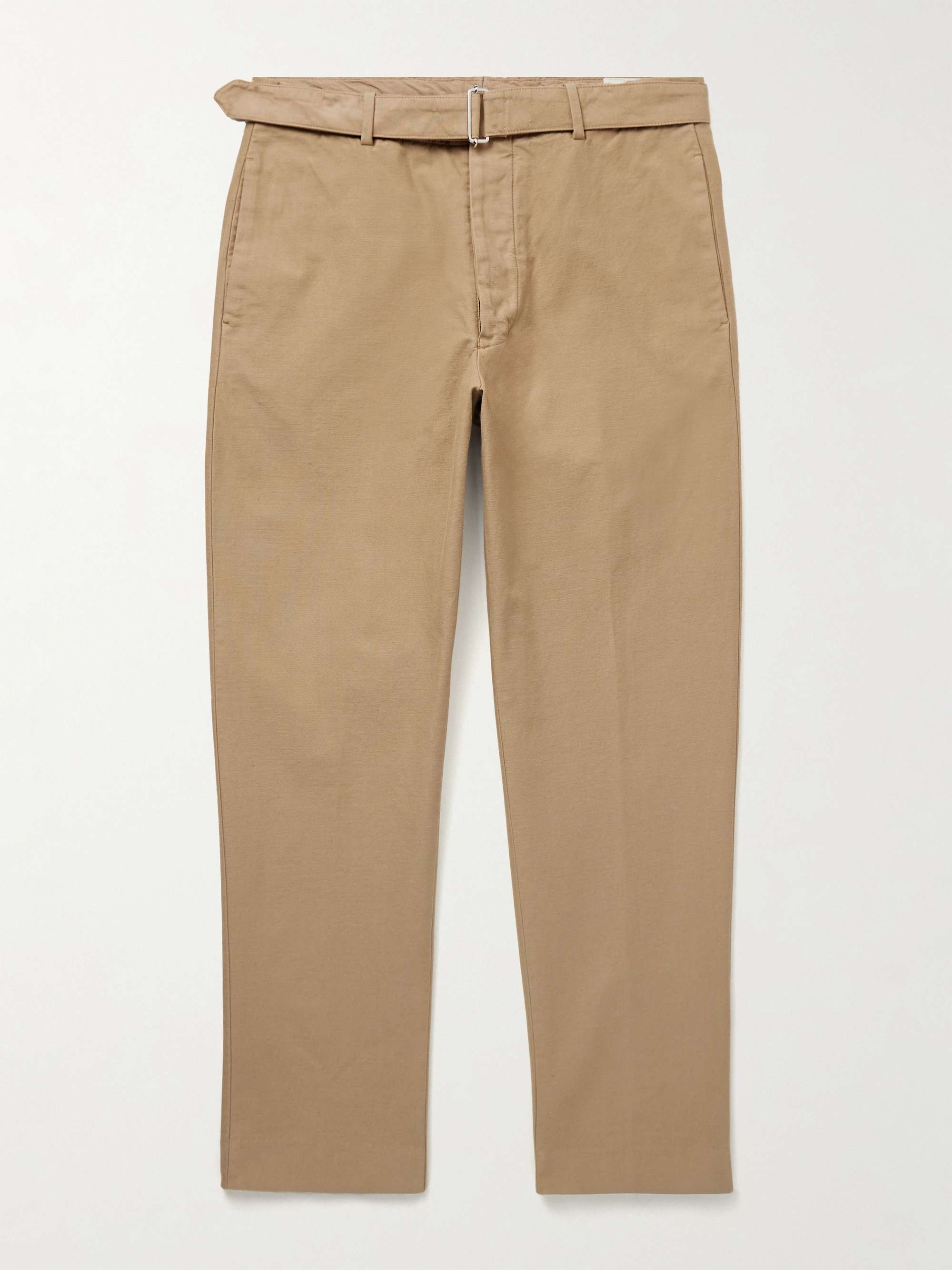 Tapered Belted Garment-Dyed Cotton-Twill Trousers view