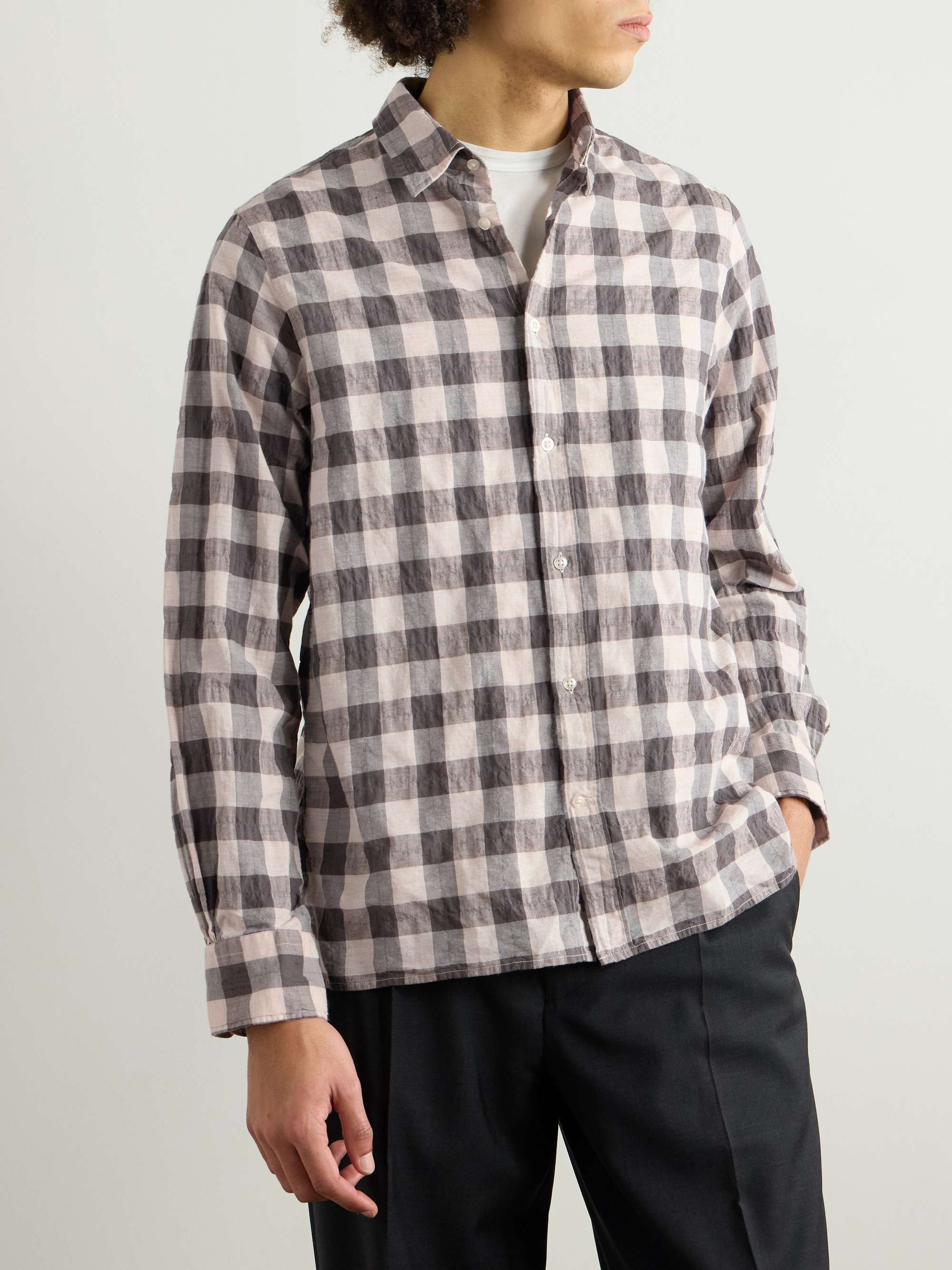 Alex Checked Crinkled Cotton-Blend Shirt view