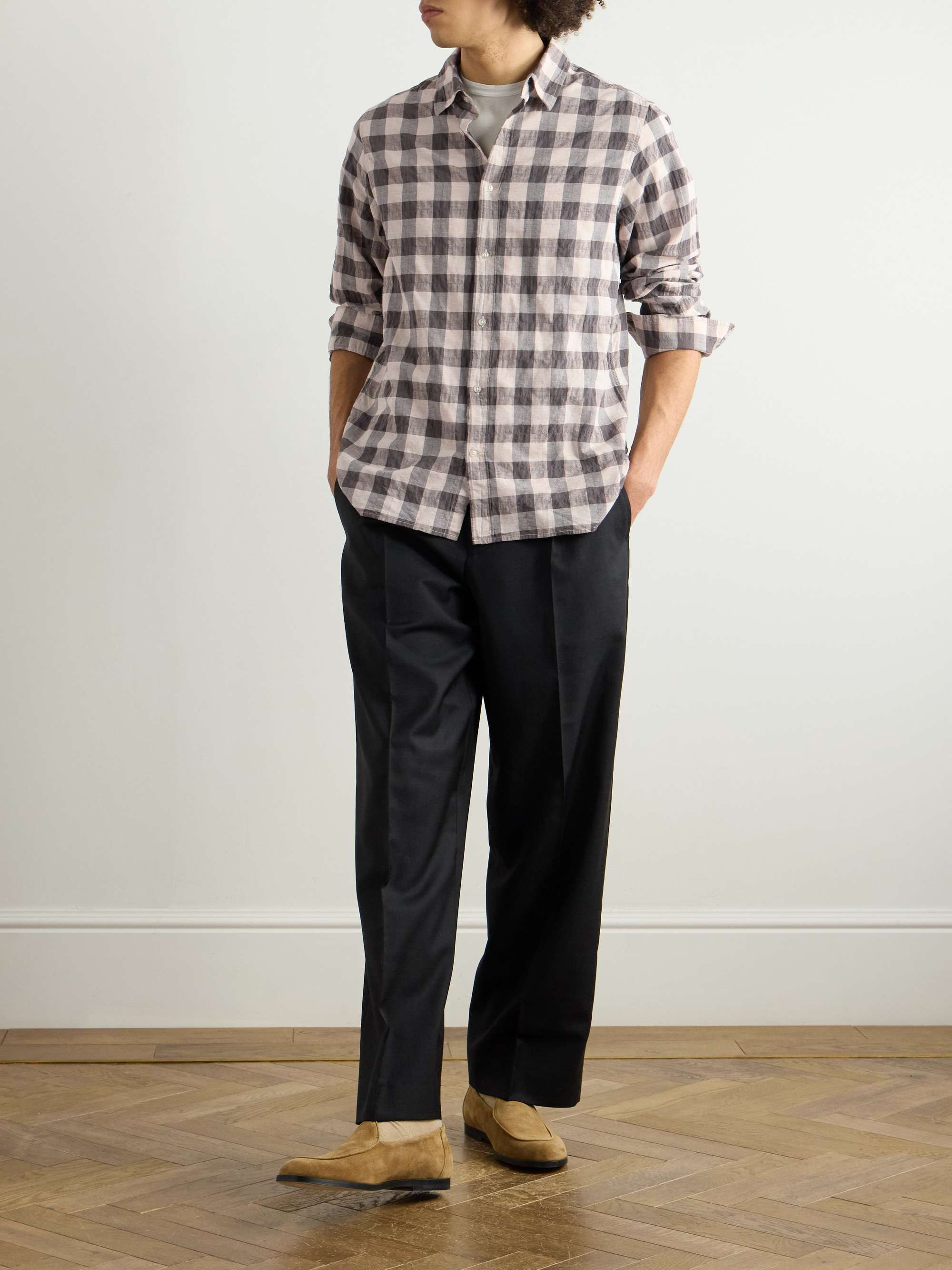 Alex Checked Crinkled Cotton-Blend Shirt view