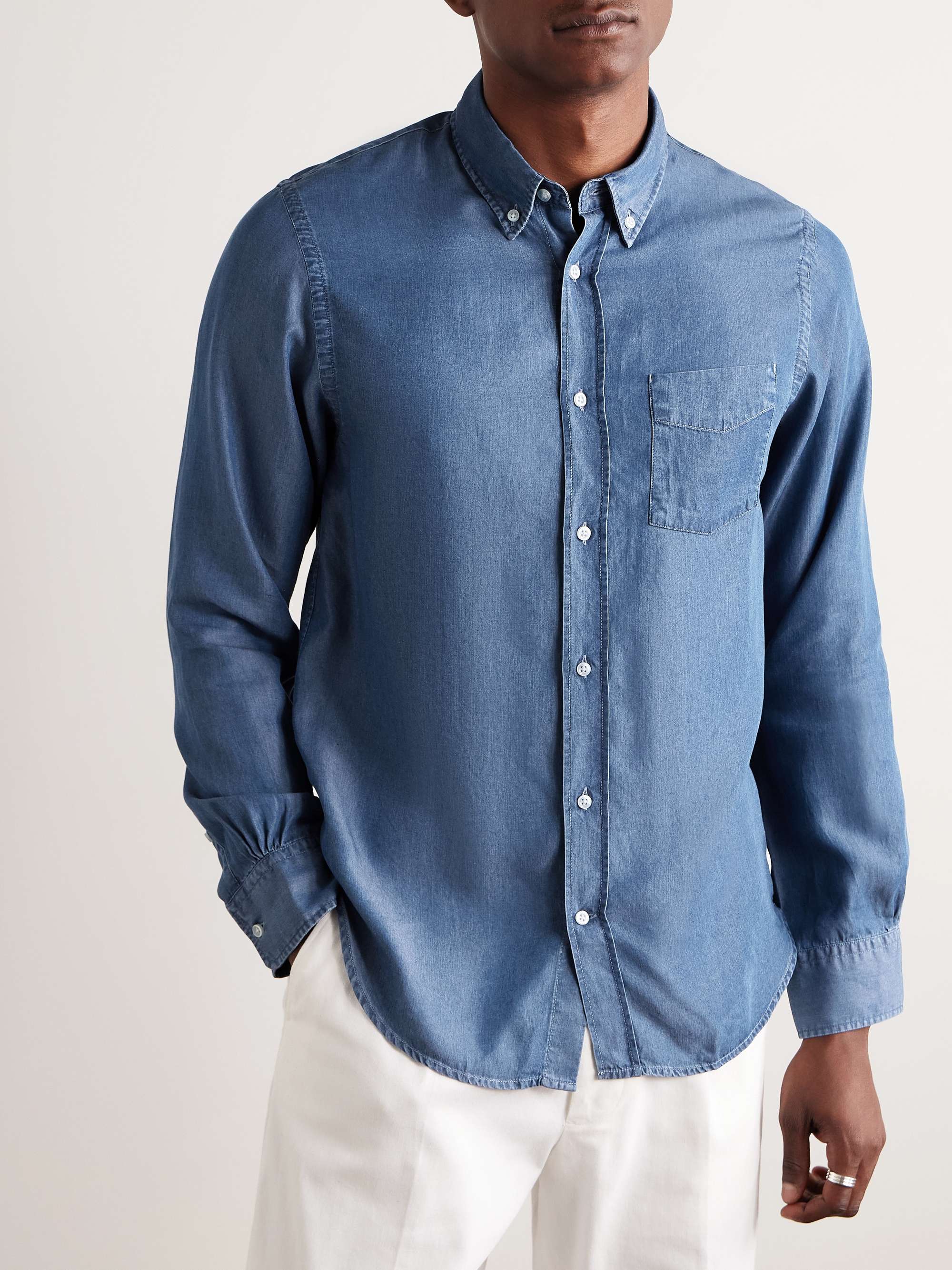 Bart Button-Down Collar Washed Lyocell-Chambray Shirt view