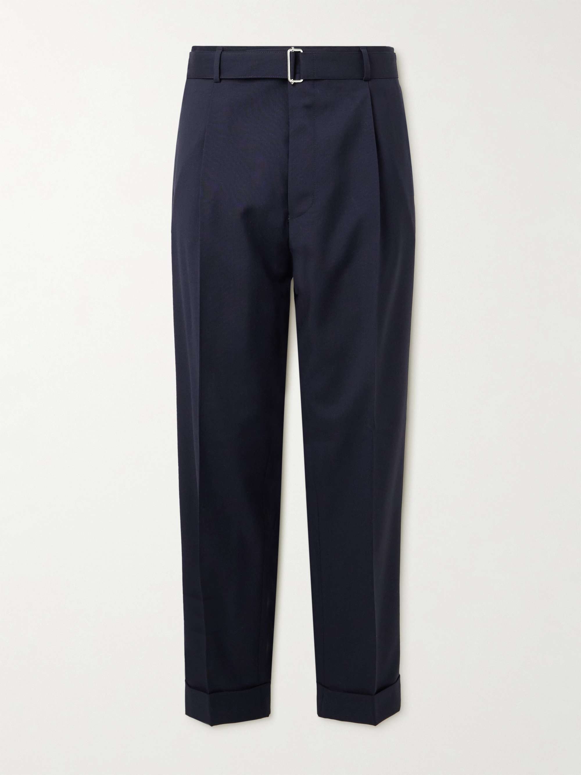 Hugo Straight-Leg Belted Virgin Wool Suit Trousers view