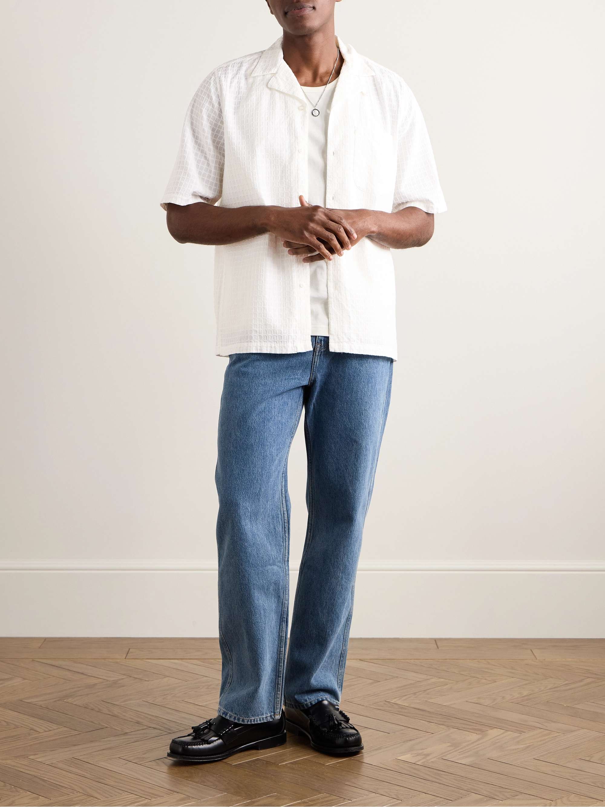 Luis Convertible-Collar Embroidered Checked Cotton Shirt view