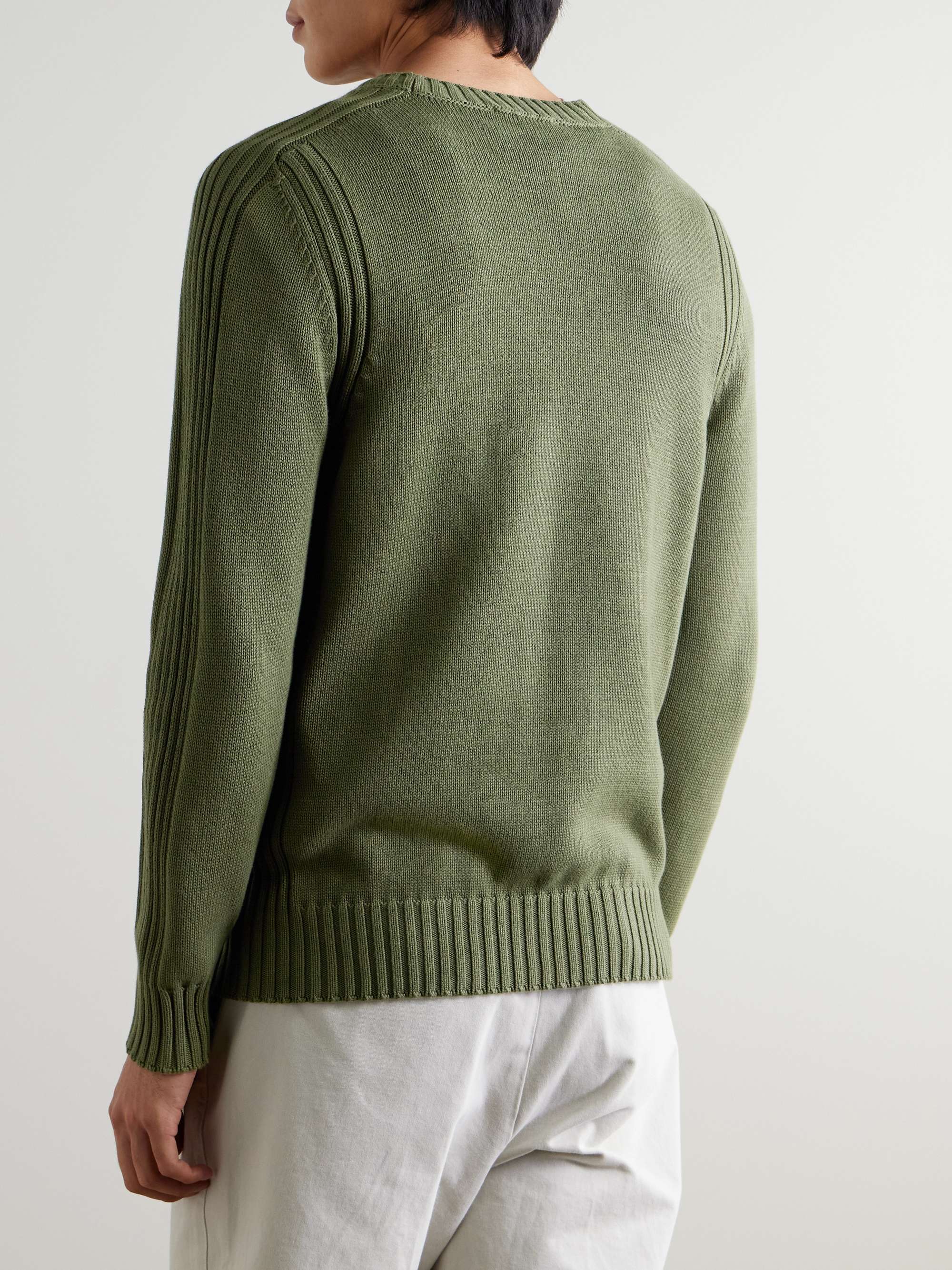 Watch Logo-Appliquéd Ribbed Cotton Sweater view